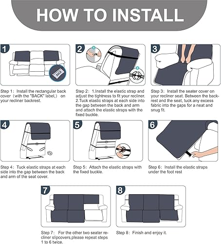 Miniatura 8 de Fundas para sillas reclinables de 3 plazas, funda 100% impermeable, antideslizante, funda para silla reclinable, funda de sofá lavable con correas