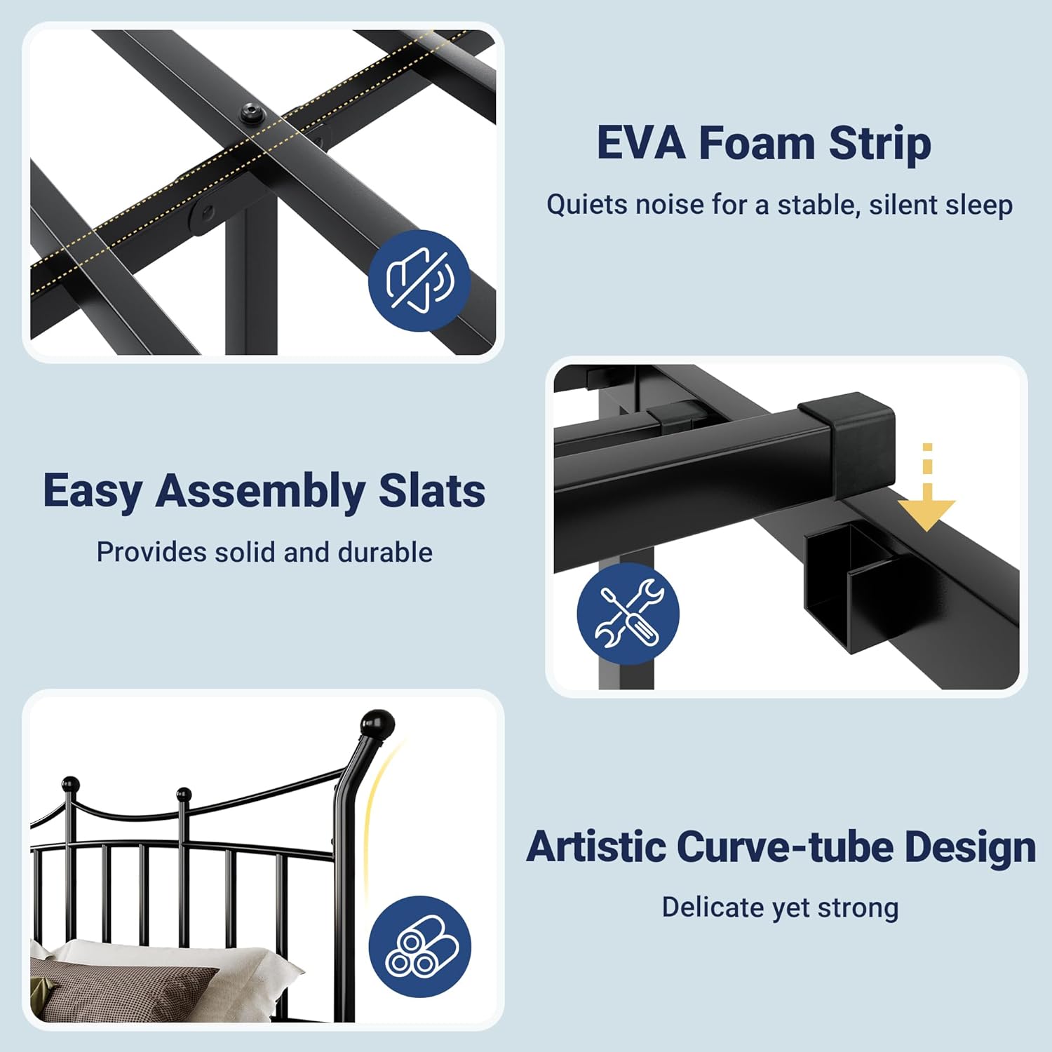 Allewie 14 Inches King Size Metal Platform Bed Frame with Elegant Crown Headboard & Footboard, Sturdy Mattress Foundation with Under-Bed Storage, Easy Assembly, No Box Spring Needed, Black
