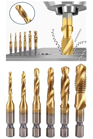 Depolife Klavuz Seti 1/4 Bıts Kendinden Matkap Uçlu M3 M4 M5 M6 M8 M10 Titanyum Ahşap Metal Matkap Uçlu