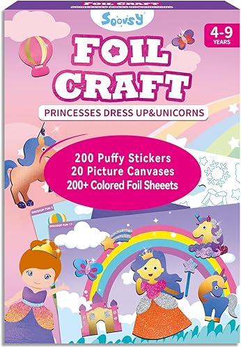 Miniatura 1 de SOOVSY Kit de arte divertido de papel de aluminio de princesas y unicornios para niños, arte de aluminio para niños, manualidades, actividad