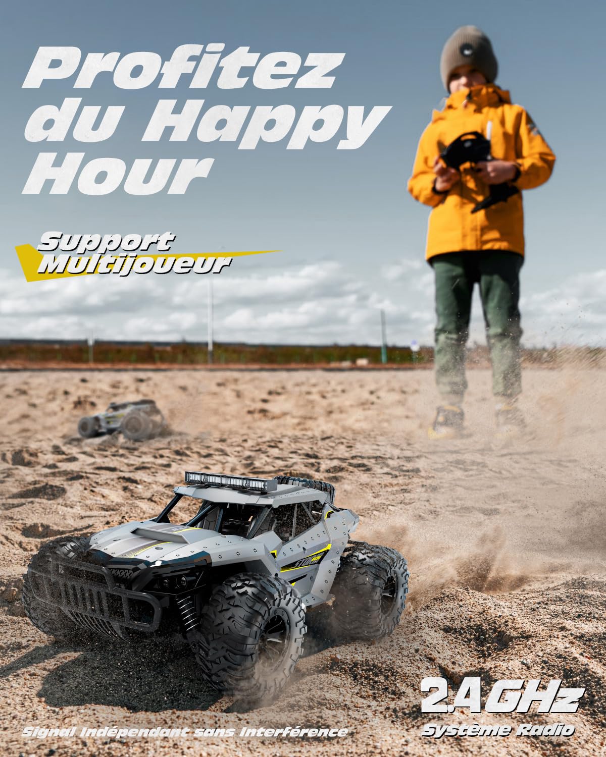 Tecnock Voiture Télécommandée 2,4GHz 1/16 RC Tout-Terrain - Jouet électrique avec 2 Piles, 60 Min de Lecture et Phare LED - Cadeau pour Enfants et Adultes