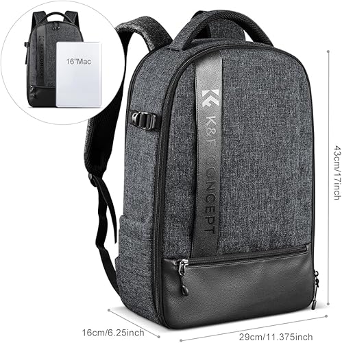 Miniatura 4 de K&F Concept Mochila profesional para cámara, bolsa de fotografía de gran tamaño, compatible con cámara DSLR, color gris