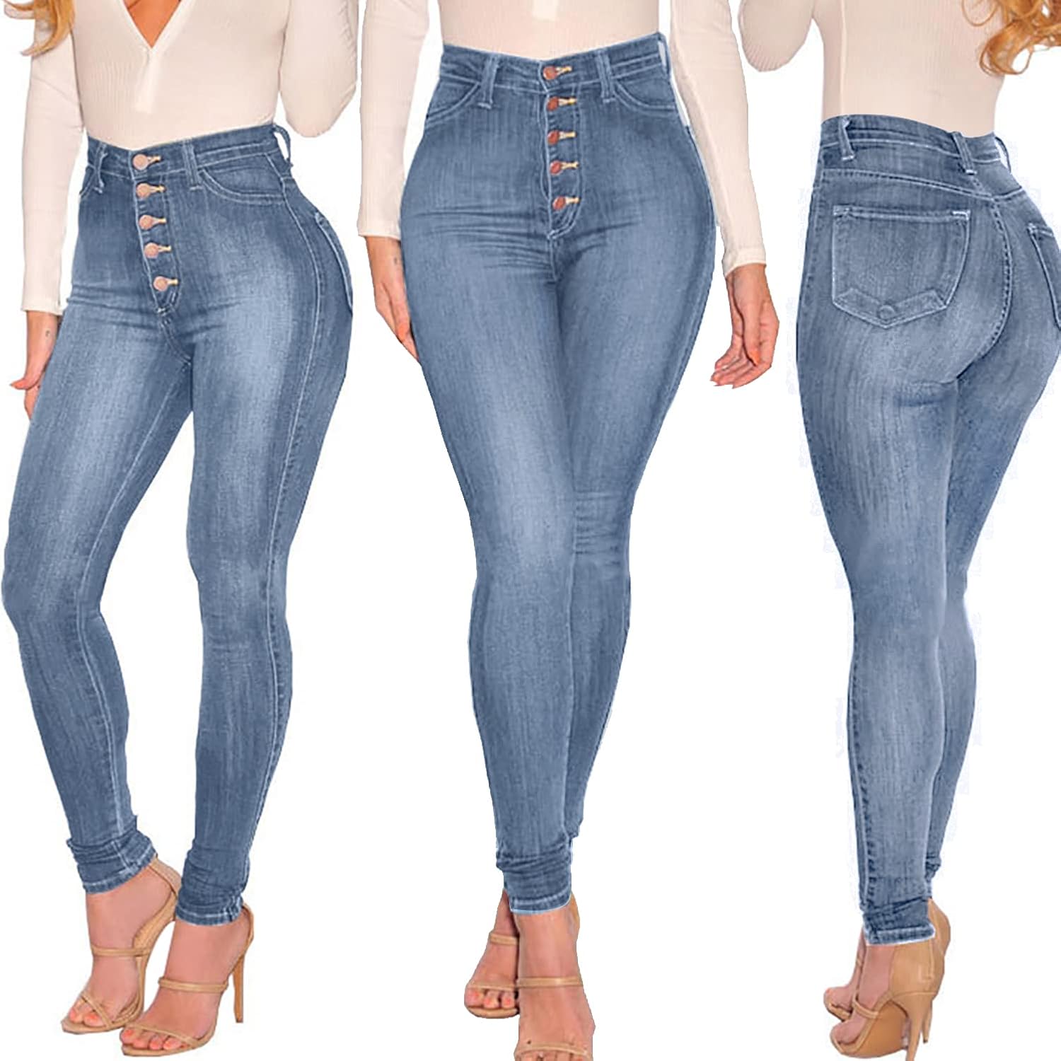 KUNMI Womens Curvy High Waist Stretch Butt Lifting Skinny Colombian Jeans - Image 4