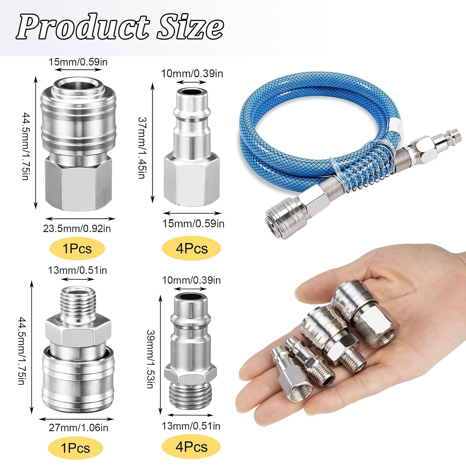 Begpoee 10 Pieces Air Line Couplings, Air Coupler and Plug Set, 1/4 Euro/Bsp Airline Fittings, Thread Coupler Tools Set - Image 2