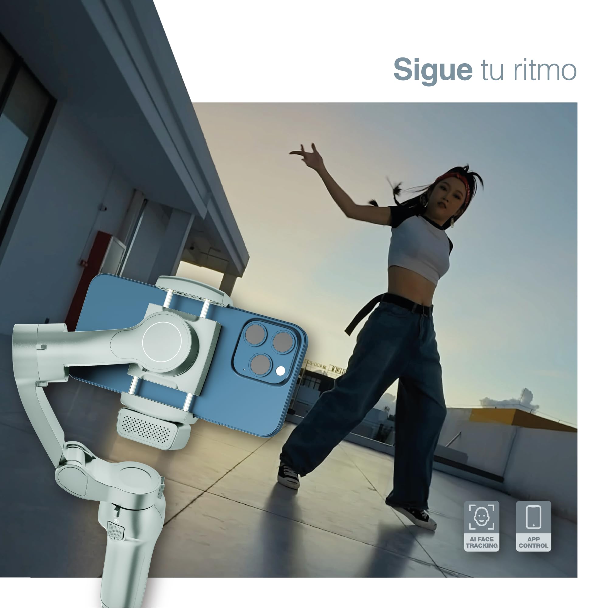 PORTENTUM 7 Pro estabilizador para movil con módulo IA de Seguimiento Independiente – Gimbal para móvil de 3 Ejes Plegable con trípode – App – Compatible iPhone y Android – Vlog, Youtube y TikTok