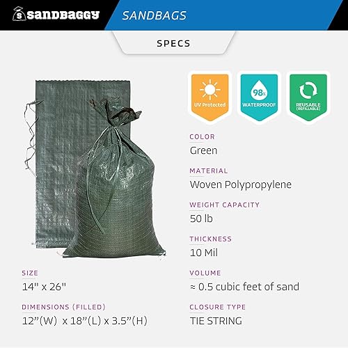 Miniatura 4 de Sandbaggy  Bolsas de arena vacías de poliéster con protección UV  Tamaño 14 x 26 pulgadas. Color Verde- Bolsas de arena para inundaciones - Bolsa de