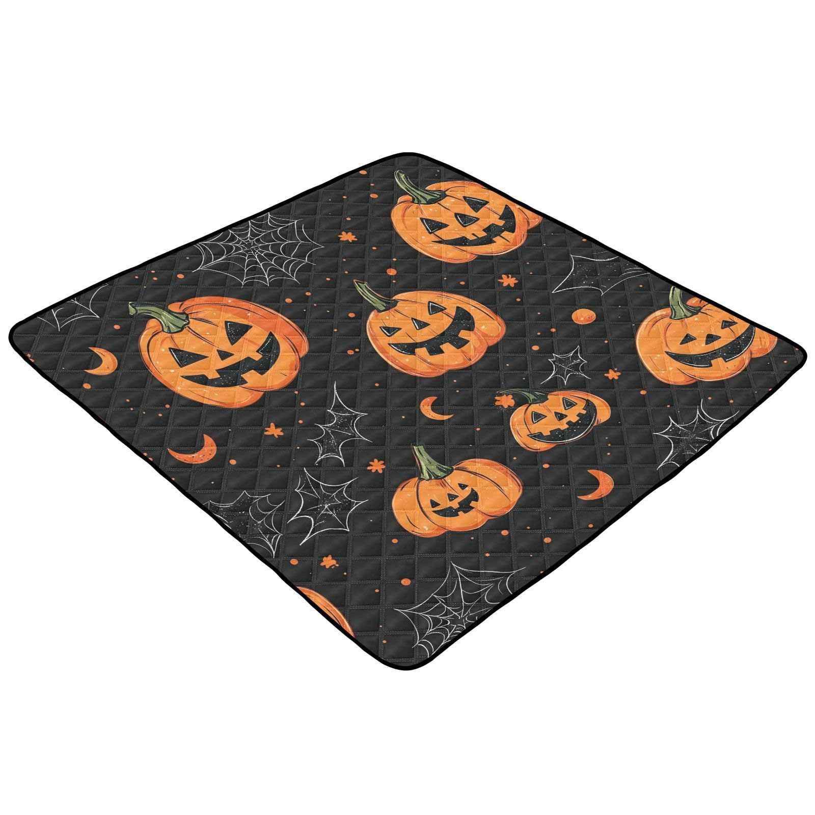 BOESI Doodle Halloween Pumpkin Baby Play Mat, 50“ X 50” Washable Folding Crawling Mat, Baby Floor Mat, Soft, Non-Slip
