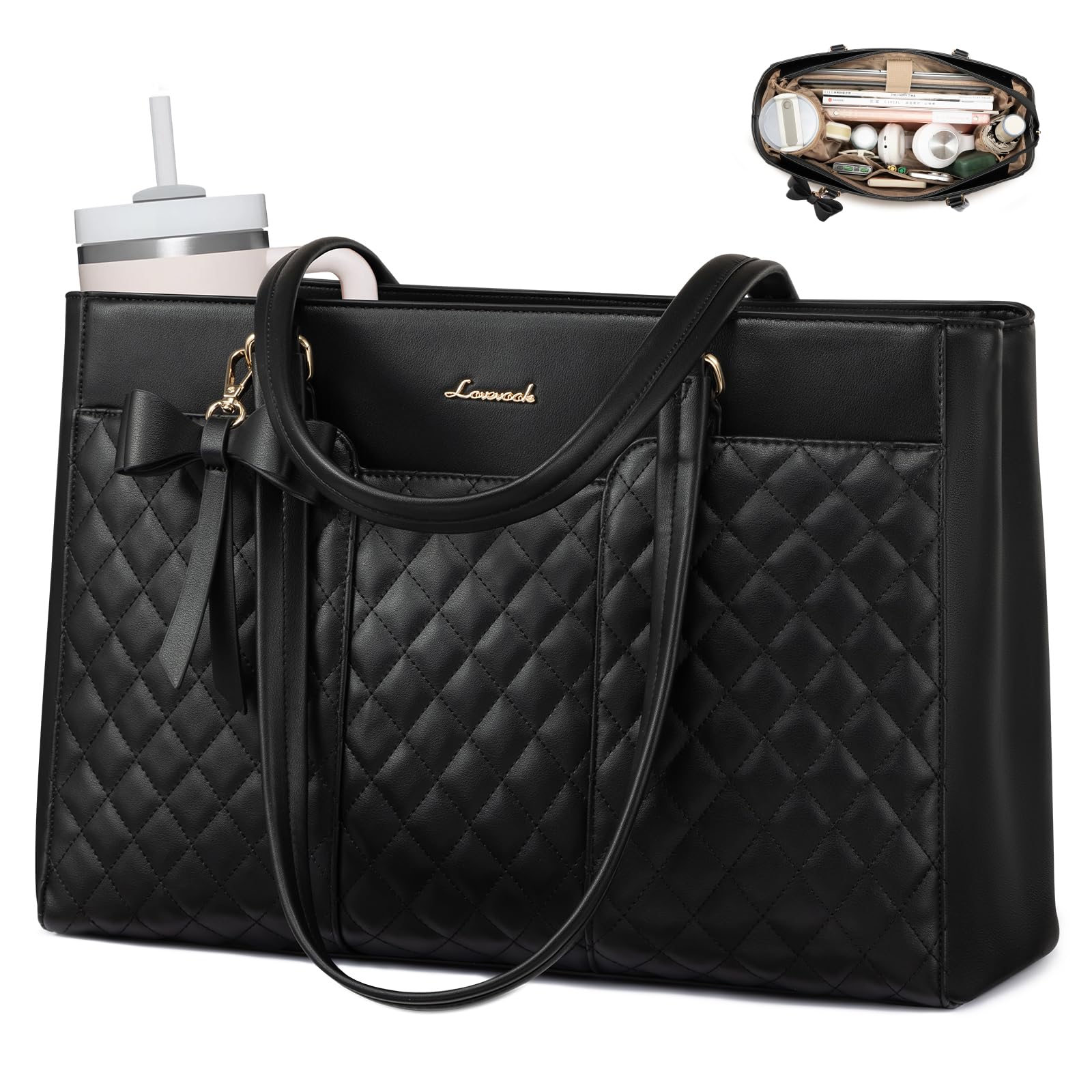 LOVEVOOK Laptop Tote Bag for Women 15.6 Inch PU Leather Work Bag