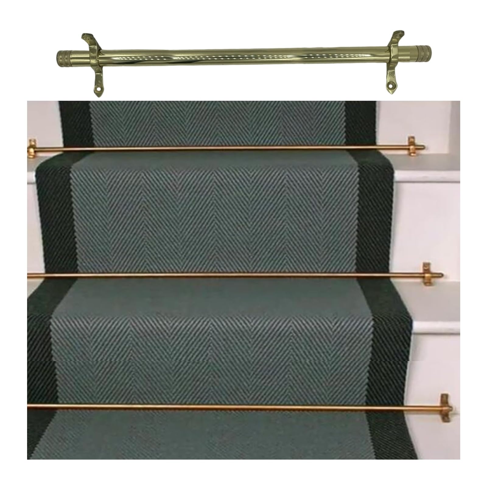 asdchZen Antique Brass Stair Rods For Carpet Runners 40In/102Cm Customized Stair Tubular Rod Holder Bracket Set-Ideal For Home Décor And Rug Stability,IPWE07030-16 Pack-L 40in/102cm