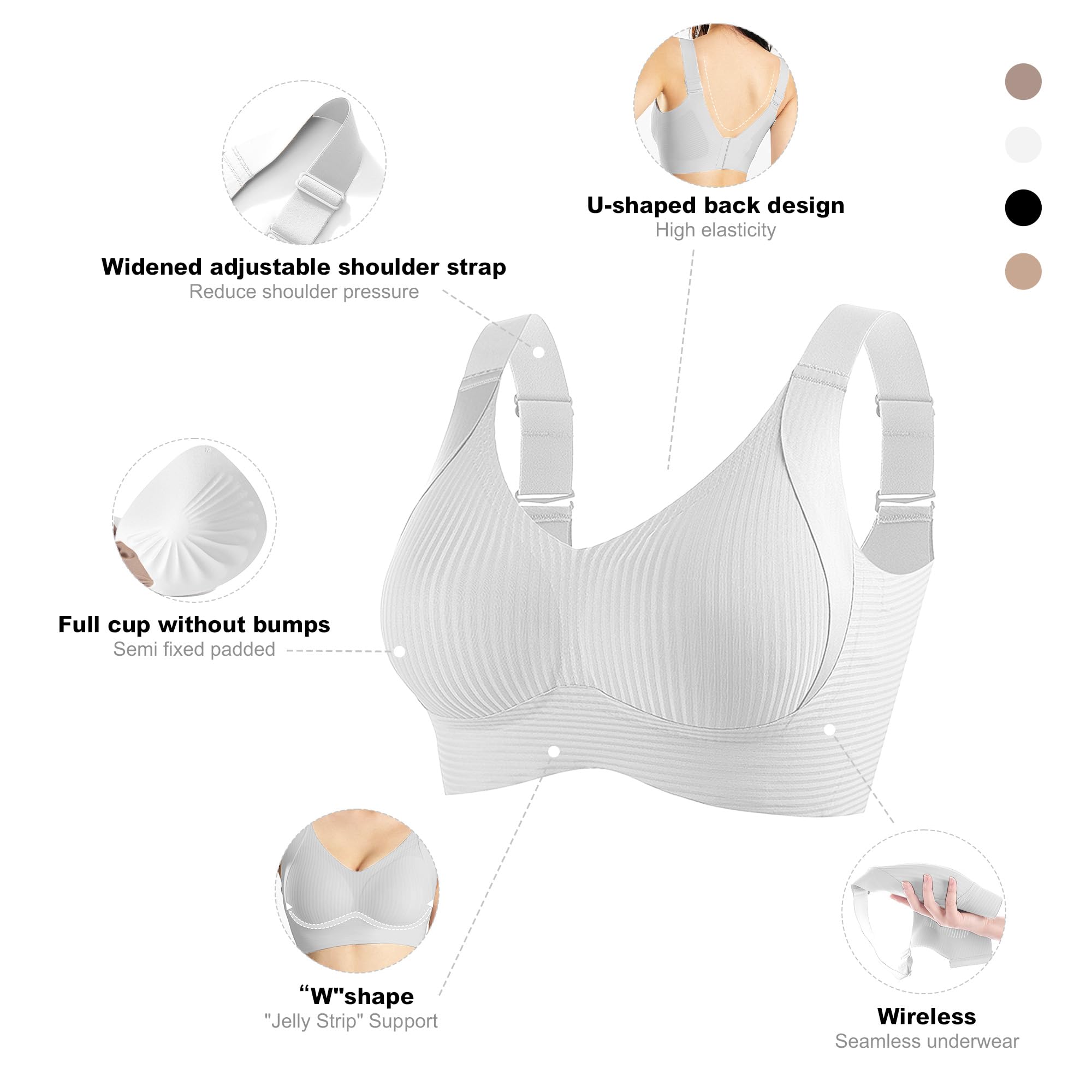Fittingirls Reggiseno Plus-Size Senza Ferretto con Supporto, Traspirante Coppe Imbottite Copertura Totale Adattabile - per Uso Giornaliero
