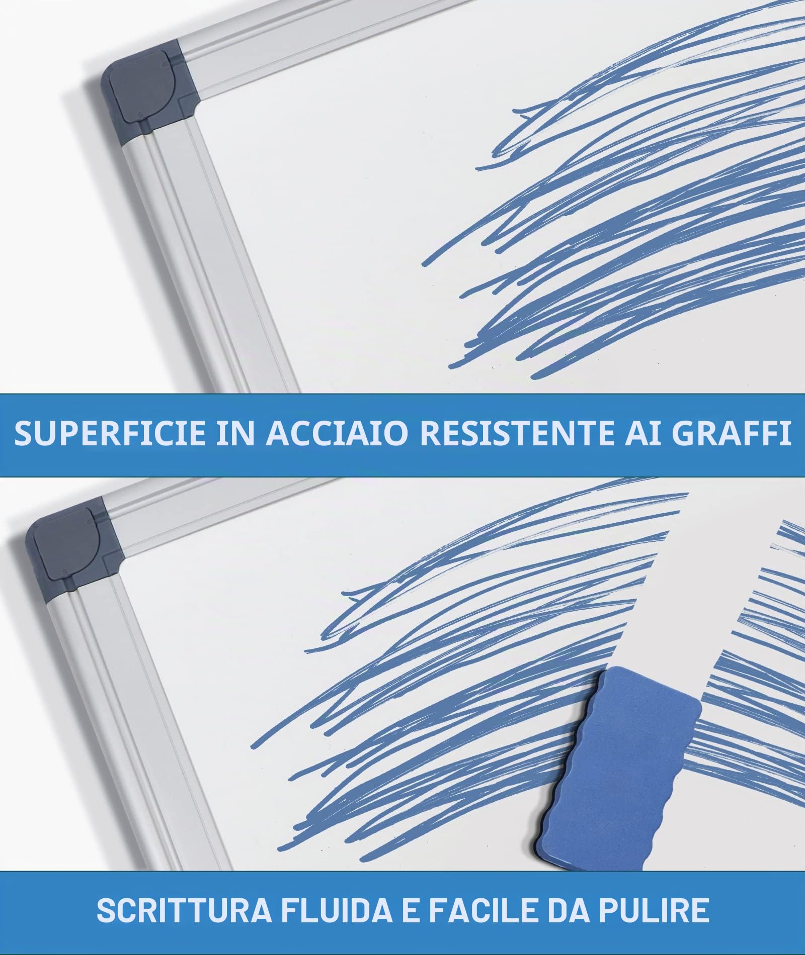 Lavagna magnetica cancellabile a secco, 80 x 100 cm, lavagna bianca con cornice in alluminio per ufficio, casa e scuola