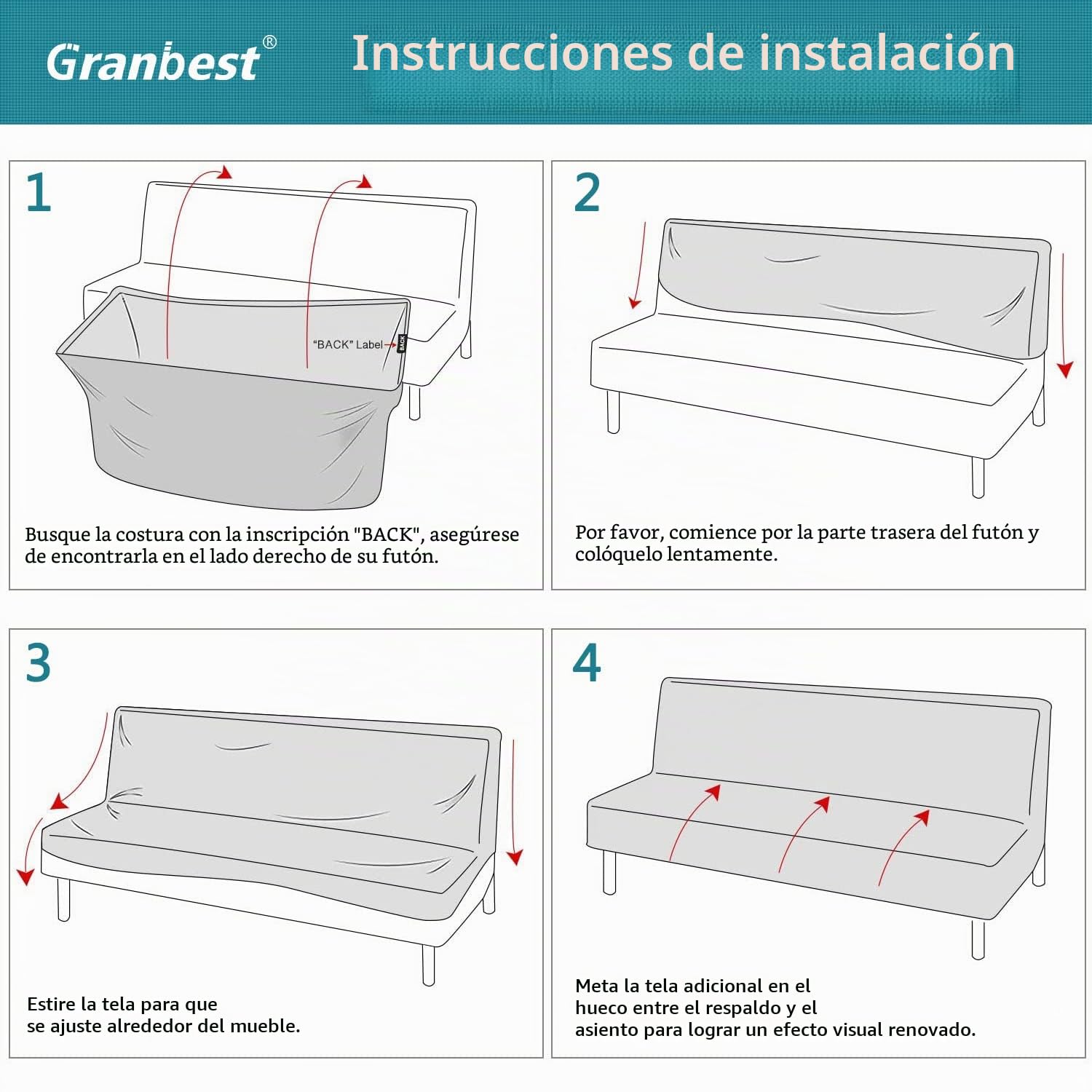 Granbest Funda de futón Impermeable sin Brazos, protección de futón de Alta Elasticidad para sofá Cama Plegable Antideslizante sin reposabrazos (Matcha Verde)