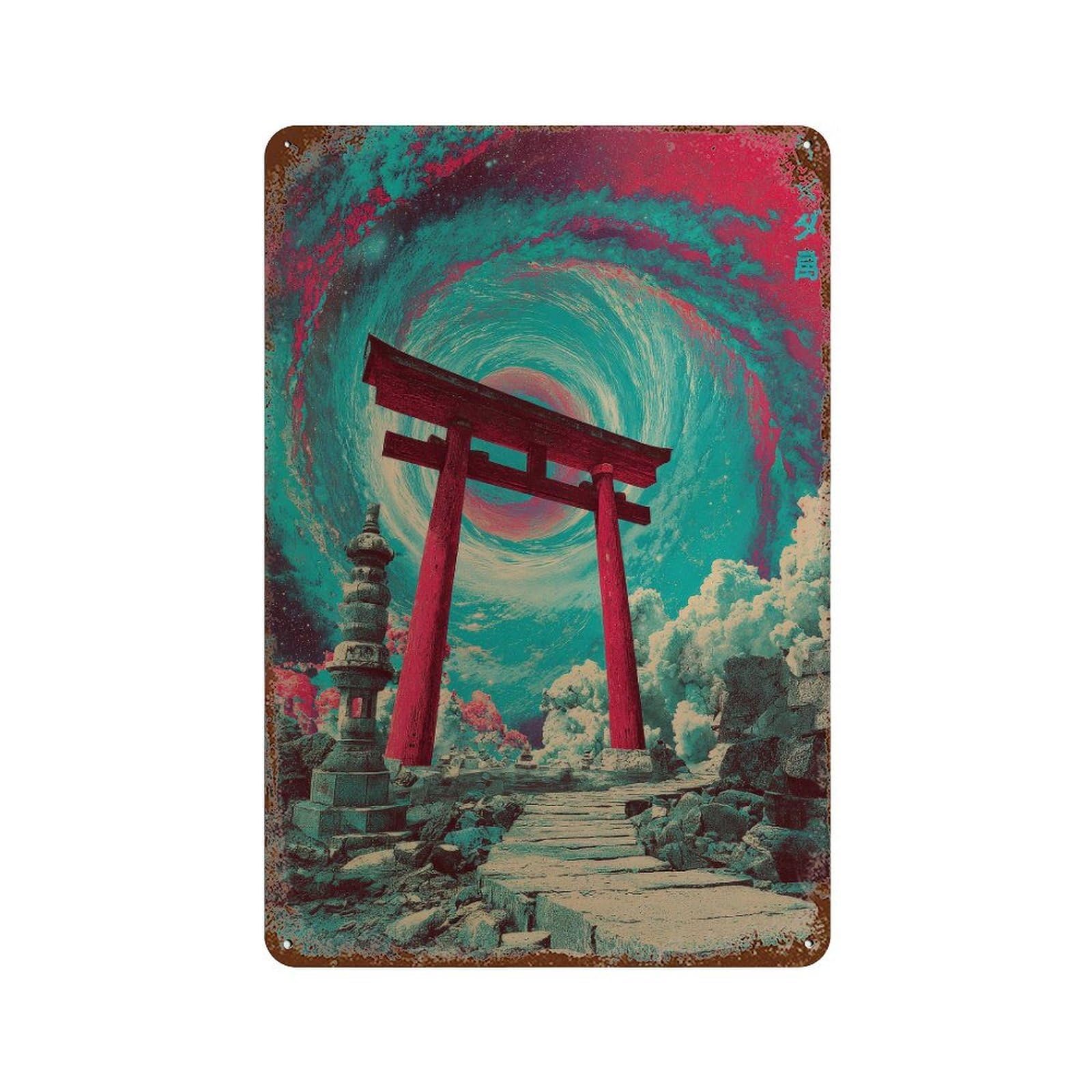 xiaoxiaoshen Torii Gate. Japanese Surreal Cosmic Fantasy Wall Decor Art Metal Tin Poster Modern Home Decor Art Home Bar Shop Decorations Vintage Sign 30x20cm