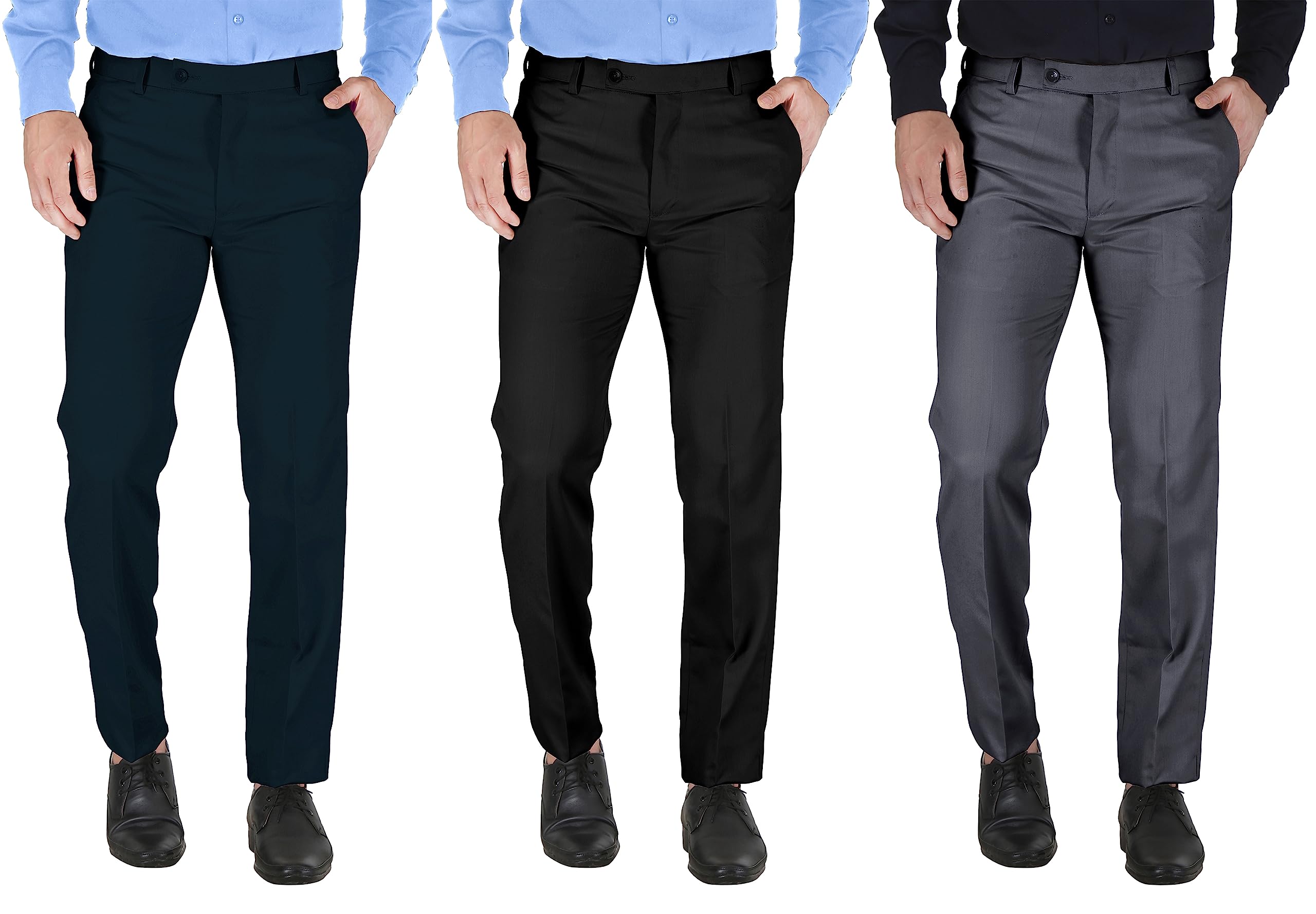 Men's Polycotton Formal Trouser - Comfortable, Stylish Office wear, combatable Pants for Daily Purpose, Ideal for Business & Casual Occasions - Pack of 3