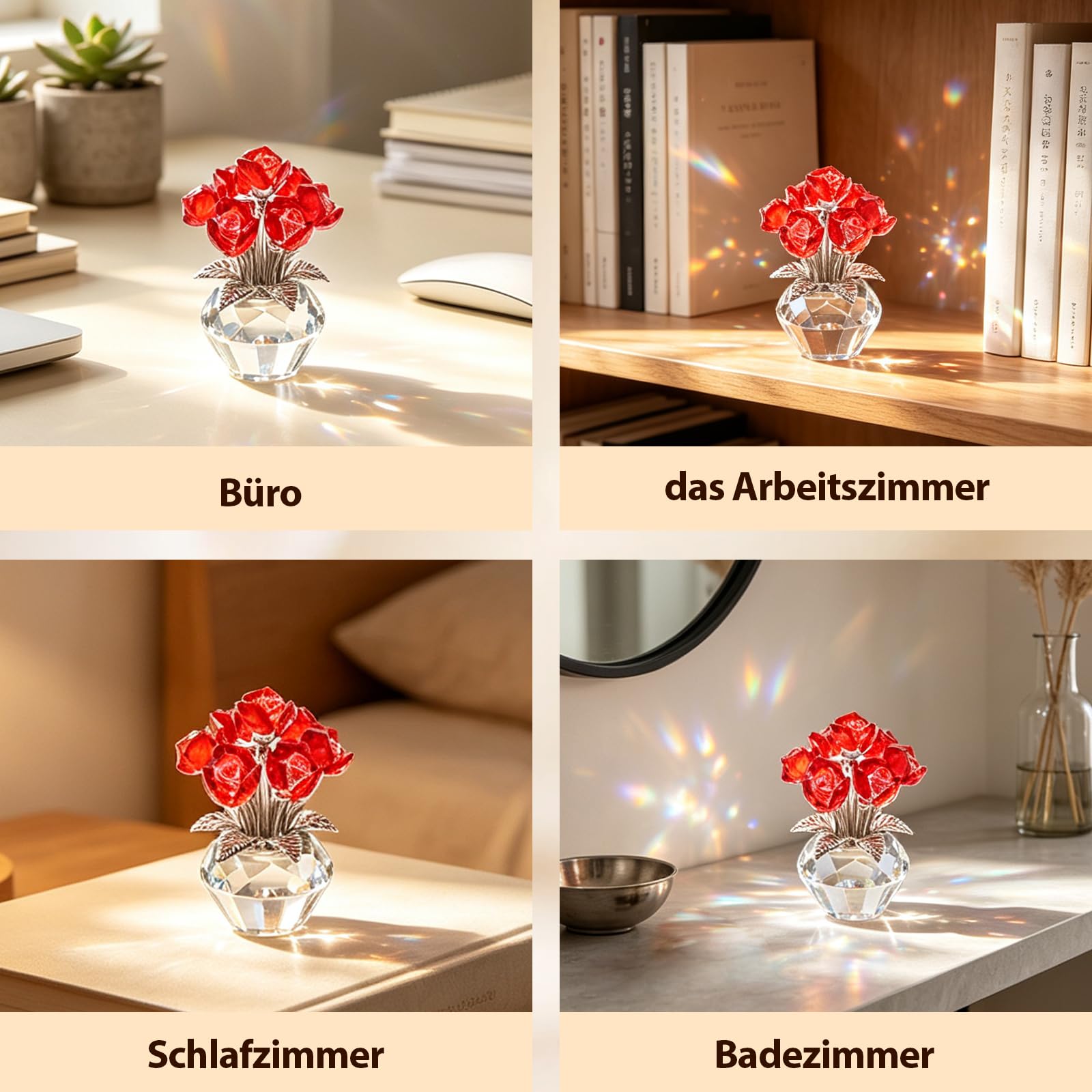 Hoypeyfiy Rote Kristallrosen, Kristallrosen in Einer Diamantvase, Ideal Als Wohnaccessoire Oder Als Romantisches Geschenk