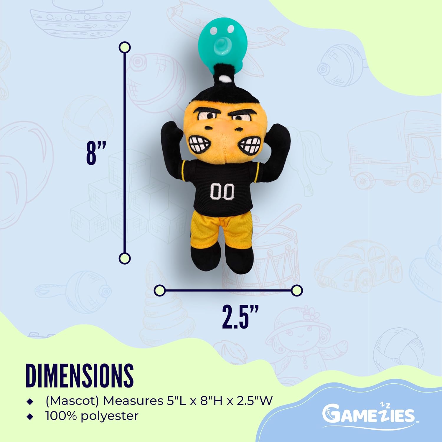 Gamezies Baby Boy and Girl Silicone Pacifier with College Mascot Stuffed Toy Plush, Collegiately Licensed, Herky The Hawk, University of Iowa