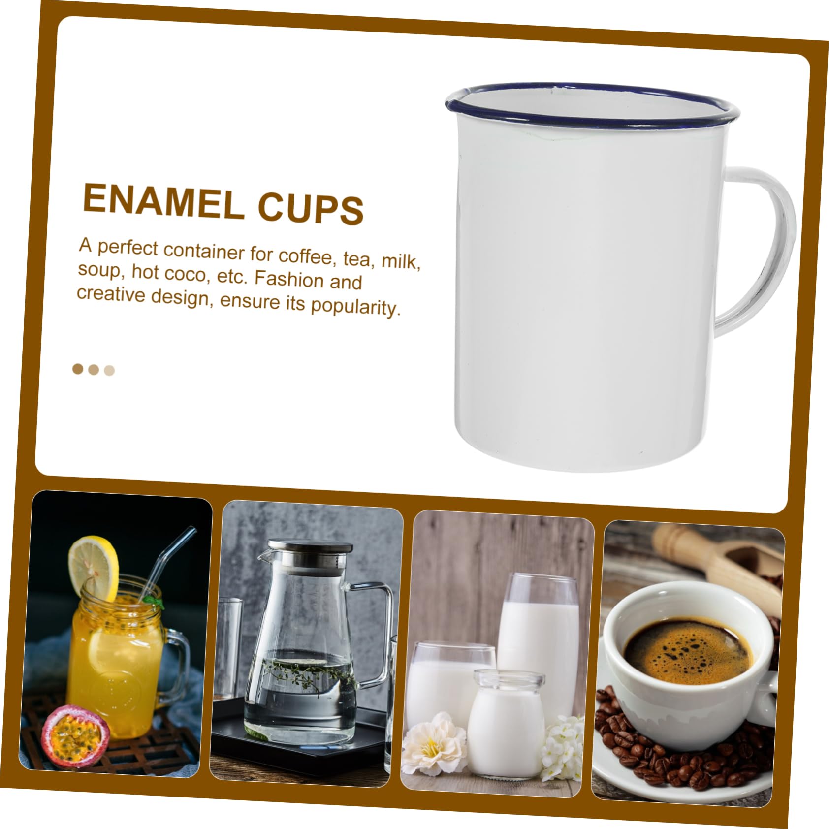 Alipis Emaille Becher Camping 1000ml Weiß Flacher Boden Leicht zu Reinigen für Wohnwagen Wasser Kaffee und Tee Vintage Stil
