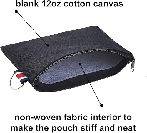 Miniatura 3 de Muka Paquete de 6 bolsas de lona de algodón de 12 onzas con llavero de 6 x 4 pulgadas, bolsa de dinero con cremallera para bricolaje, Negro -,