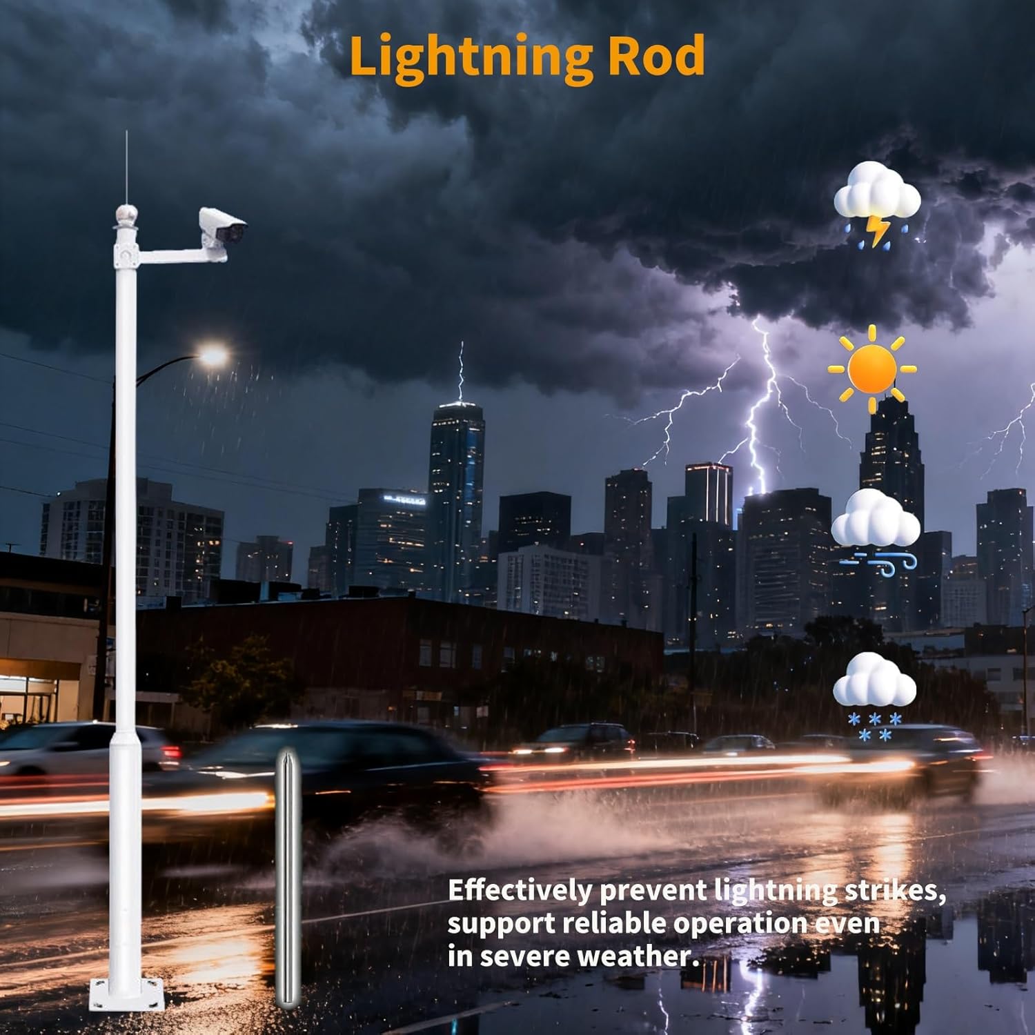 Weatherproof Security Camera Pole, Drill-Free Installation, Compatible with 99% Cameras, Durable Outdoor Surveillance Mount, 2.5m/98'' Height, Gray Color