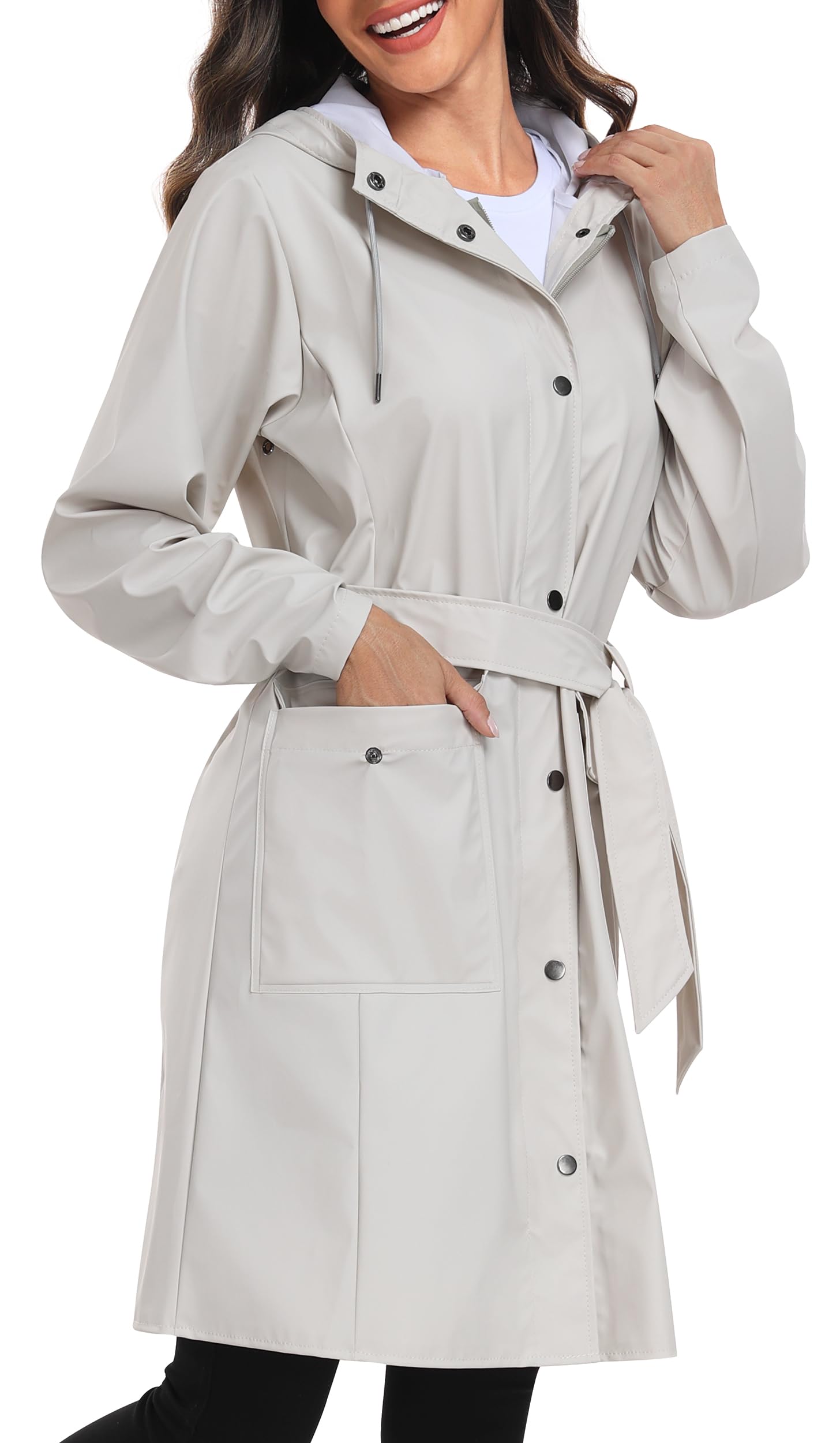 UNIQUEBELLA Rain Jackets for Women Waterproof Raincoat Long Hooded Rain Coats Outdoor Windbreaker Trench Coat