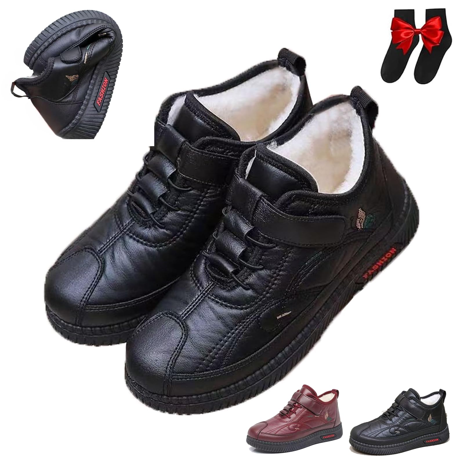 Winter Boots for Elderly Women New Fleece Thickened Warm Snow Boots Wide Fit Waterproof Leather Non Slip Boot