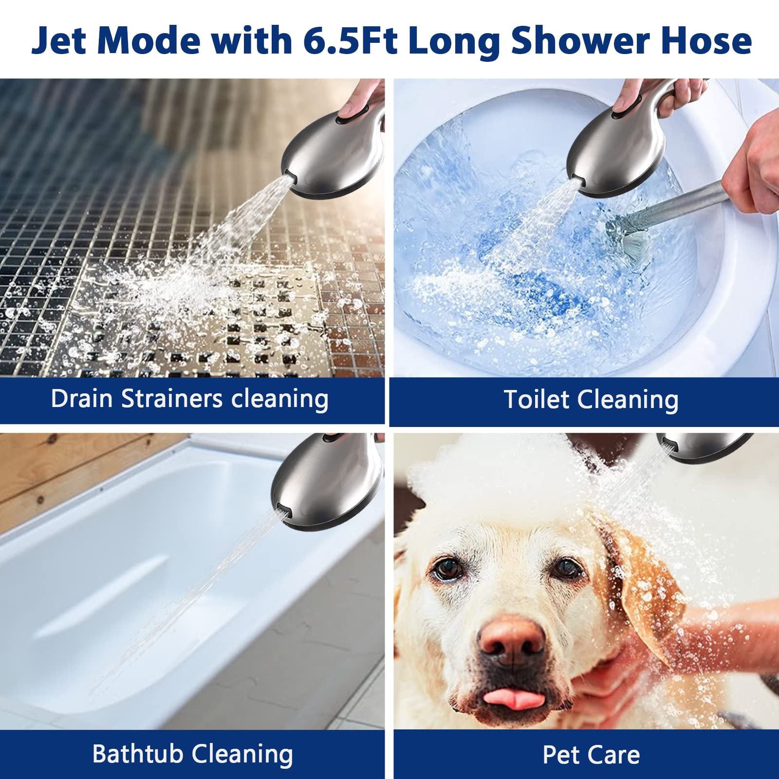 Pommeau de douche à main haute pression à 10 réglages, pulvérisateur de douche amovible de 12,7 cm, tuyau extra long en acier inoxydable de 200,7 cm, support réglable – Nickel brossé