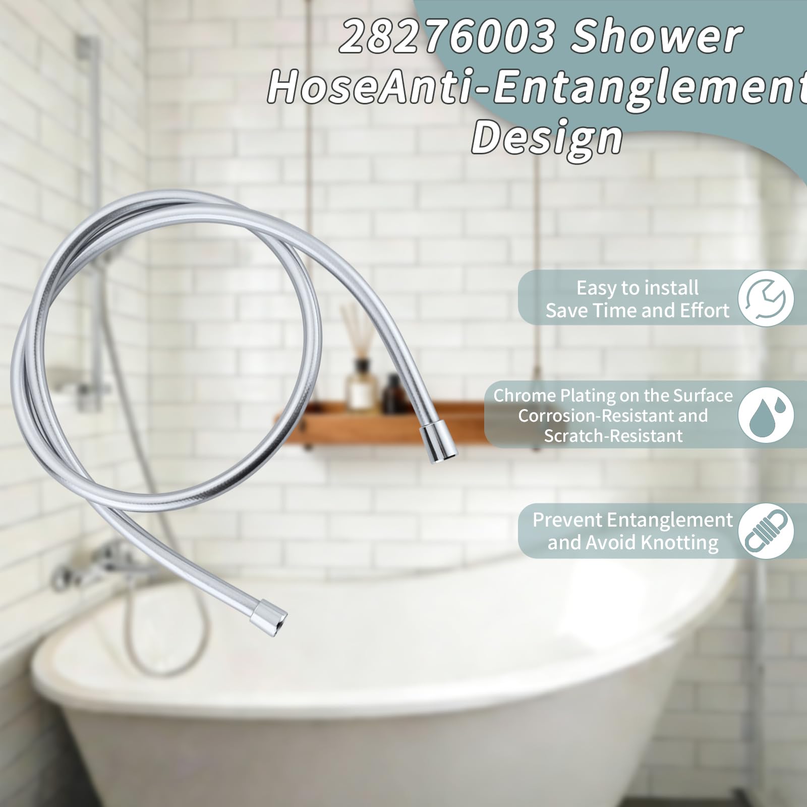 Tubo doccia per hansgrohe 28276003 Parti di ricambio per soffione doccia a mano Techniflex, facile da installare, 2,5 cm, cromato coordinato, 160 cm