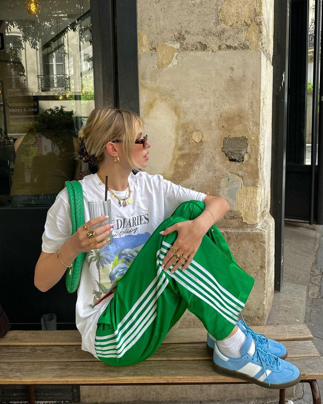 KMBANGI Women Striped Track Pants Elastic Waist Straight Leg Sweatpants Joggers Wide Leg Side Stripes Pants with Pockets - Image 2