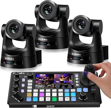 FoMaKo PTZ Camera HDMI, AI Auto-Tracking Gen 3, 20x Optical Zoom,KC800 4K HDMI Video Switcher Integrated Pro PTZ Controller for High end Summit, Large Conference Live Streaming FMK20SDIX3+KC800
