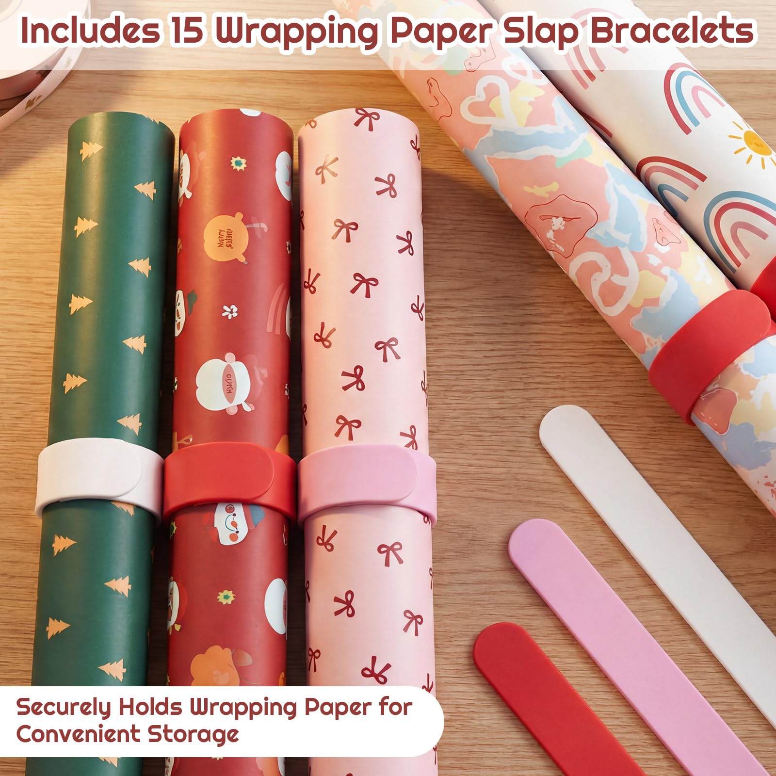 Geschenkpapier-Aufbewahrungs-Organizer-Wagen mit 15 Slap-Bändern, Roll-Geschenkpapier-Wagen für Geschenkpapier, Bandhalter, Bastelbedarf, Bauzeichnungen