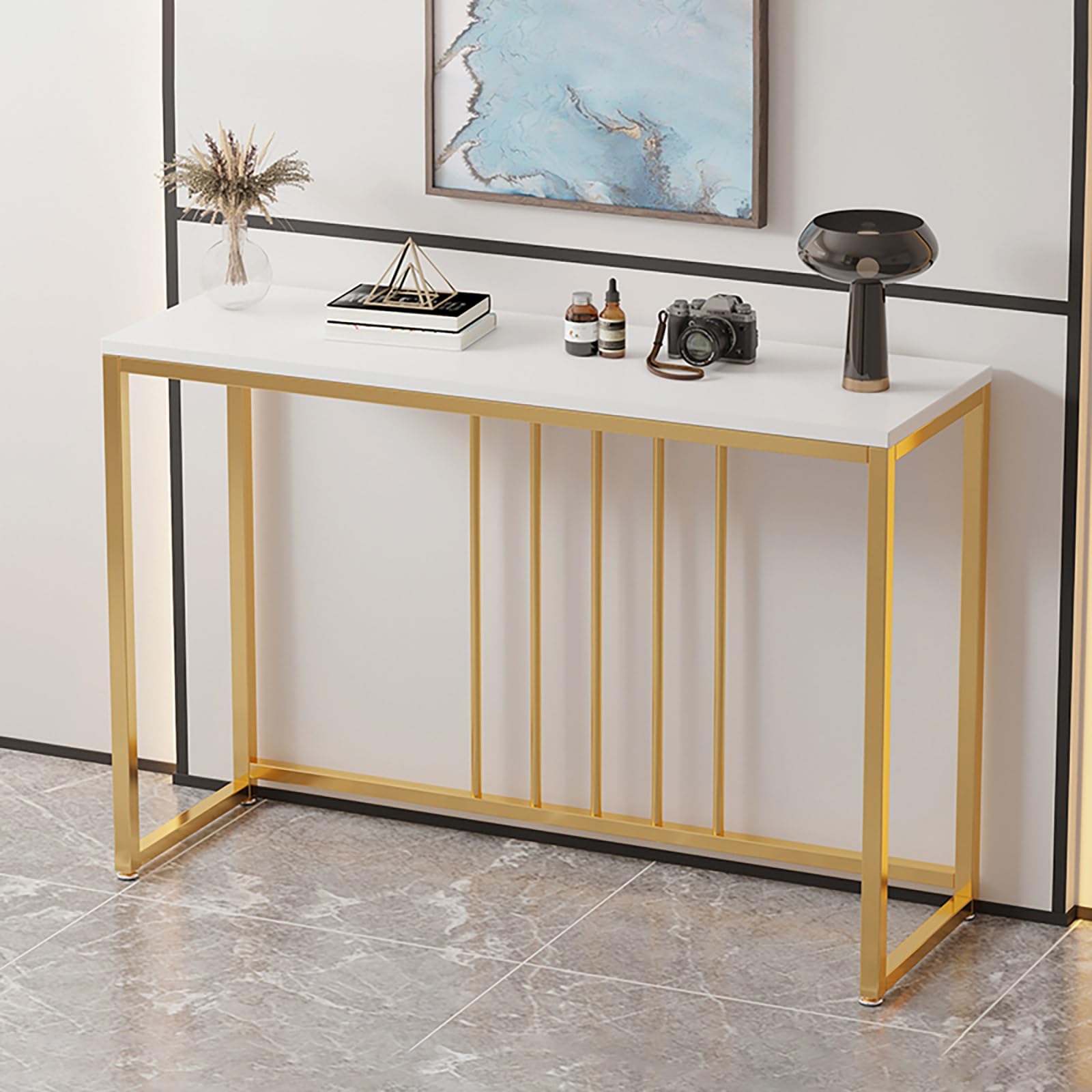 Mesa consola de madera contemporánea con patas de metal estables 1