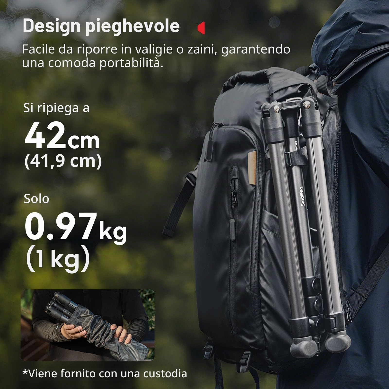 SMALLRIG Supporto per Luci da 74,8"/190 cm, Treppiede Compatto per Torce, Luce ad Anello, Luci Video LED/RGB, Luce COB, Supporto per Illuminazione Pieghevole e Regolabile, Dimensioni 16,9"/43 cm -5475