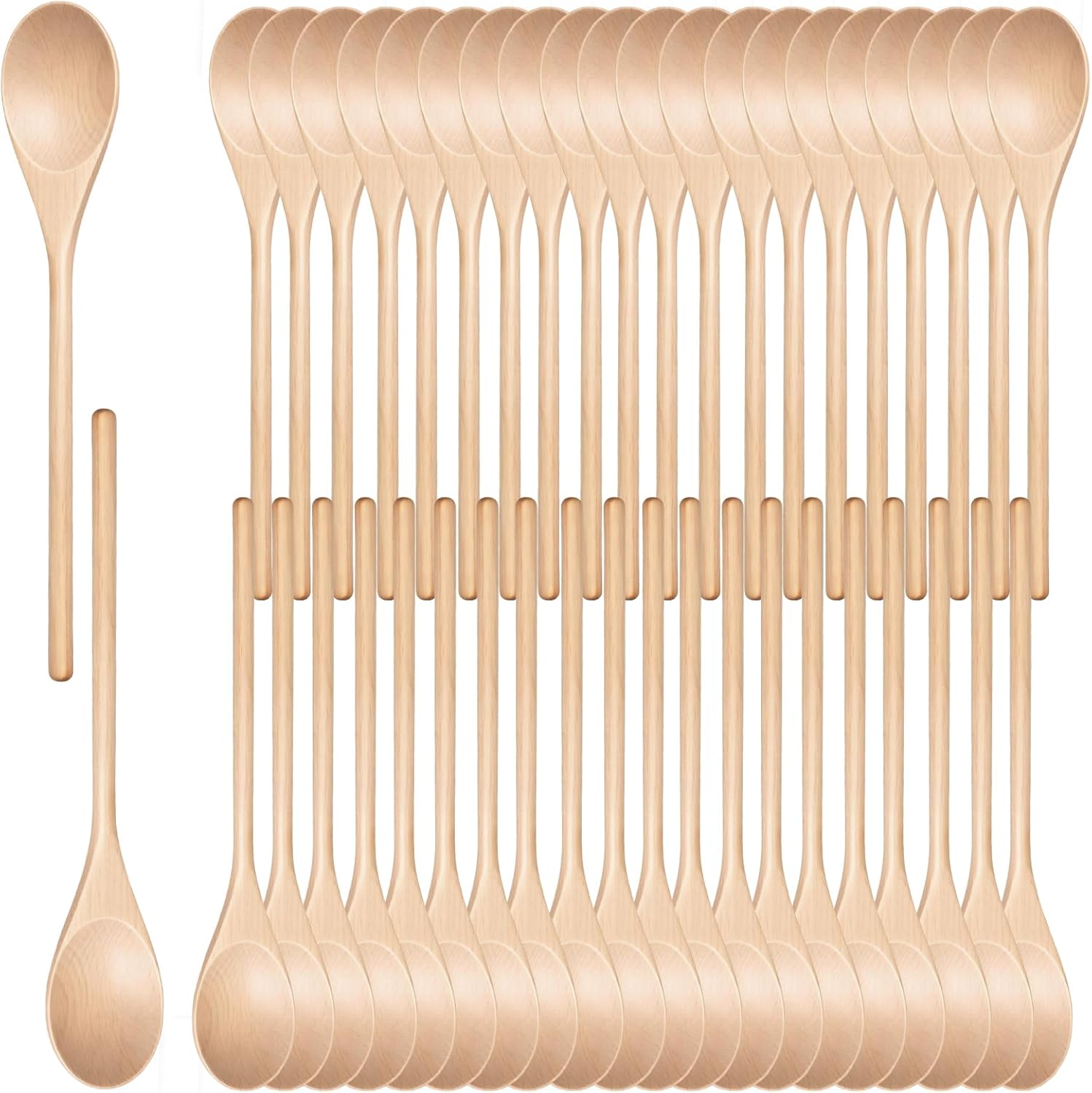 42 Pcs 12 Inch Bulk Wooden Kitchen Spoons Long Handle Wooden Oval Cooking Spoons for Baking Tasting Mixing Serving Utensils DIY Crafts