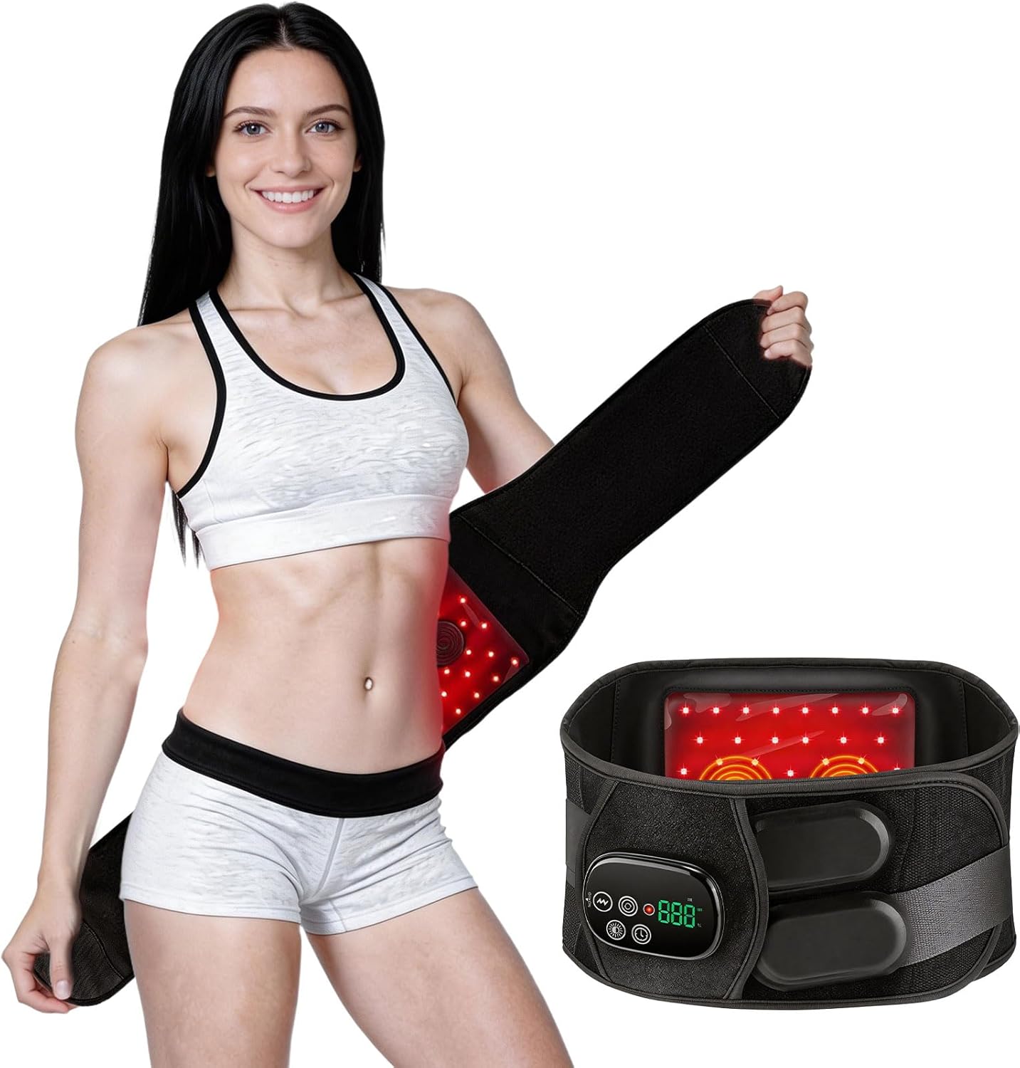 Red Light Therapy Belt for Body, Cordless Red Light Therapy Wrap with Heat & Vibration, 660nm & 850nm Light Modes, 3 Heating Levels, 5000mAh Battery, Timer for Waist, Back, Belly Comfort