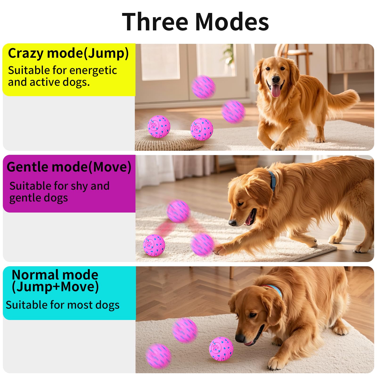 Balle interactive 2 en 1 pour chien pour mâcheurs agressifs, balle E-TPU automatique et rebondissante, 3 modes, jouet intelligent pour animaux de compagnie avec détecteur de mouvement