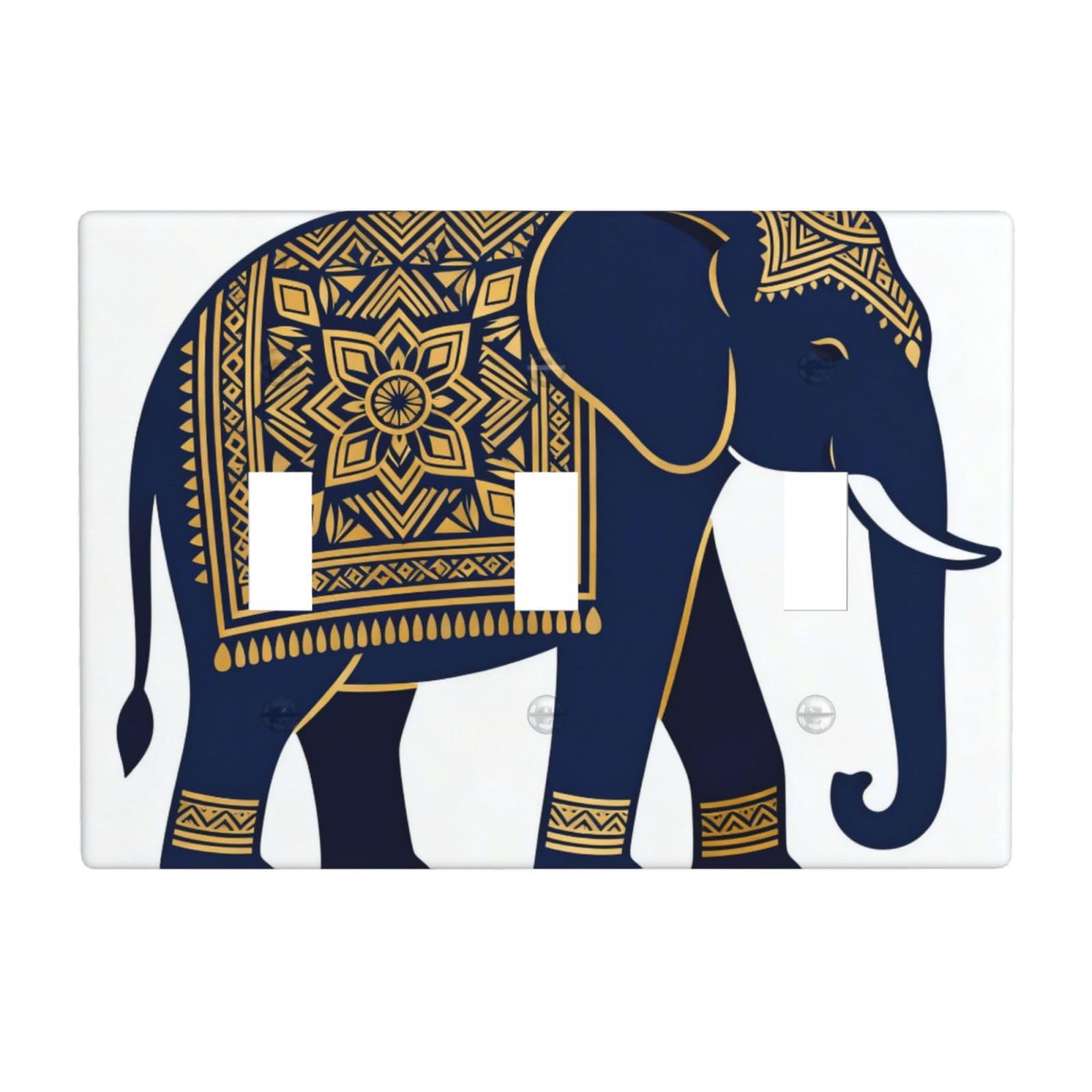 Elephant Mandala Back 3 Gang Switch Plate Cover-Unbreakable Polycarbonate Wall Plate, Heat Resistant Toggle Switch Decor for Home