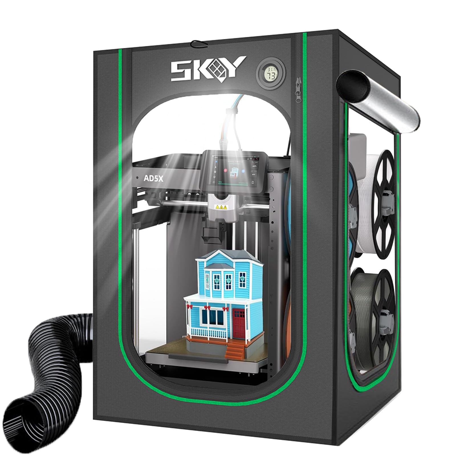 Custodia AD5X con kit di ventilazione, copertura per stampante 3D ignifugo e antipolvere, con sistema di illuminazione a LED USB per stampante 3D Flashforge AD5X/AD5M