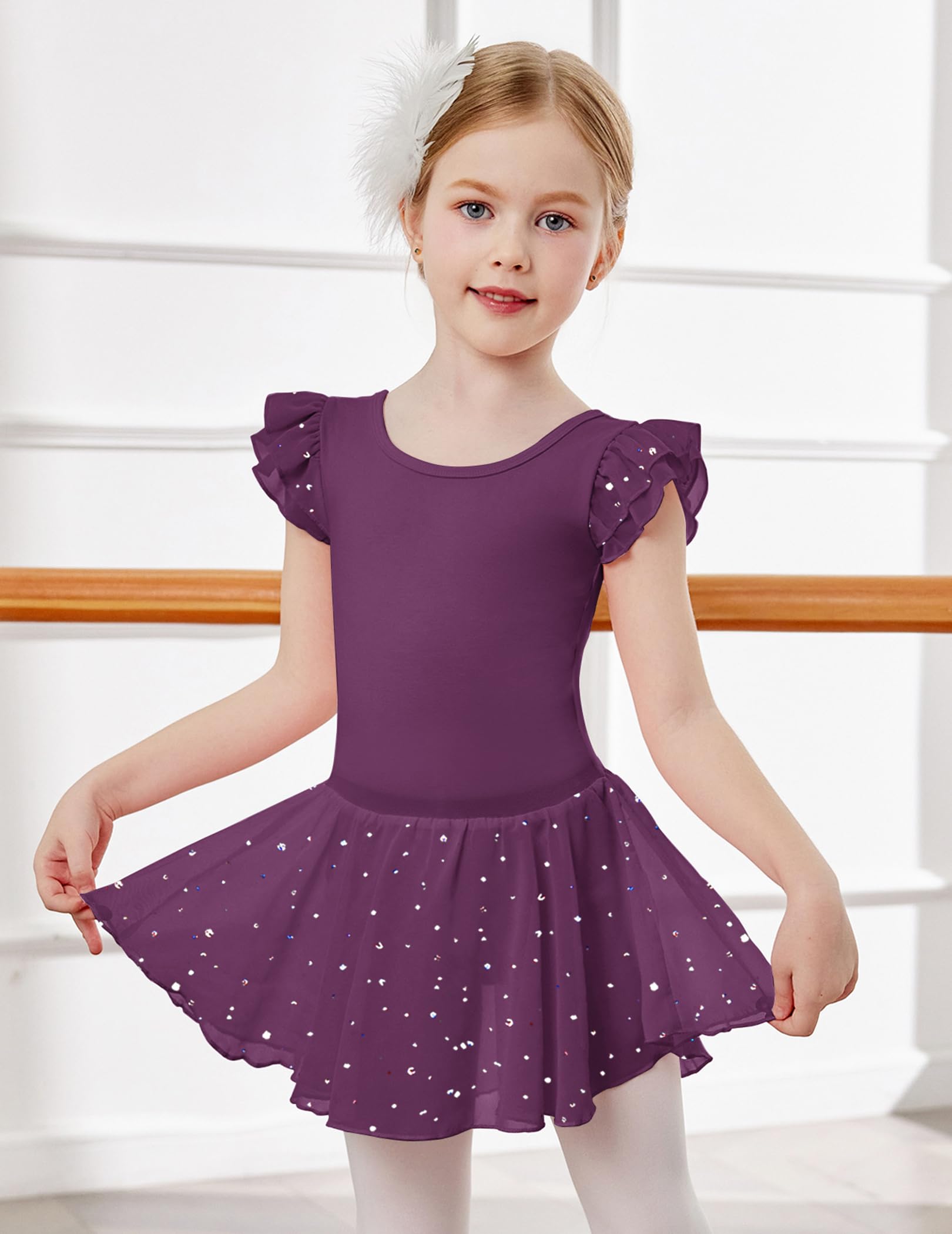 Arshiner Robes de Danse Fille Vêtements Ballet 2-9 Ans D'été Robe De Ballet Coton Robe Danse Enfants Deux Pièces avec Jupe Tutu