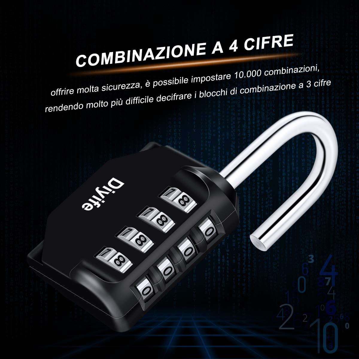 Lucchetto A Combinazione,[3 Pezzi][ImpermeabileVersione]Diyife Lucchetto A Combinazione 4 Cifre,Lucchetto Per Valigia Bagagli, Zaini, Armadietto, Palestra, Ufficio,Ecc.(Nero)