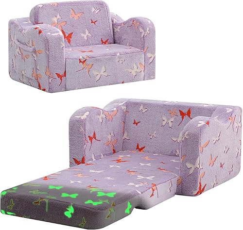 Miniatura 13 de MeMoreCool Sofá para niños que brilla en la oscuridad – Sillón convertible 2 en 1 y tumbona para siestas, estampado de perros, liviano, lavable