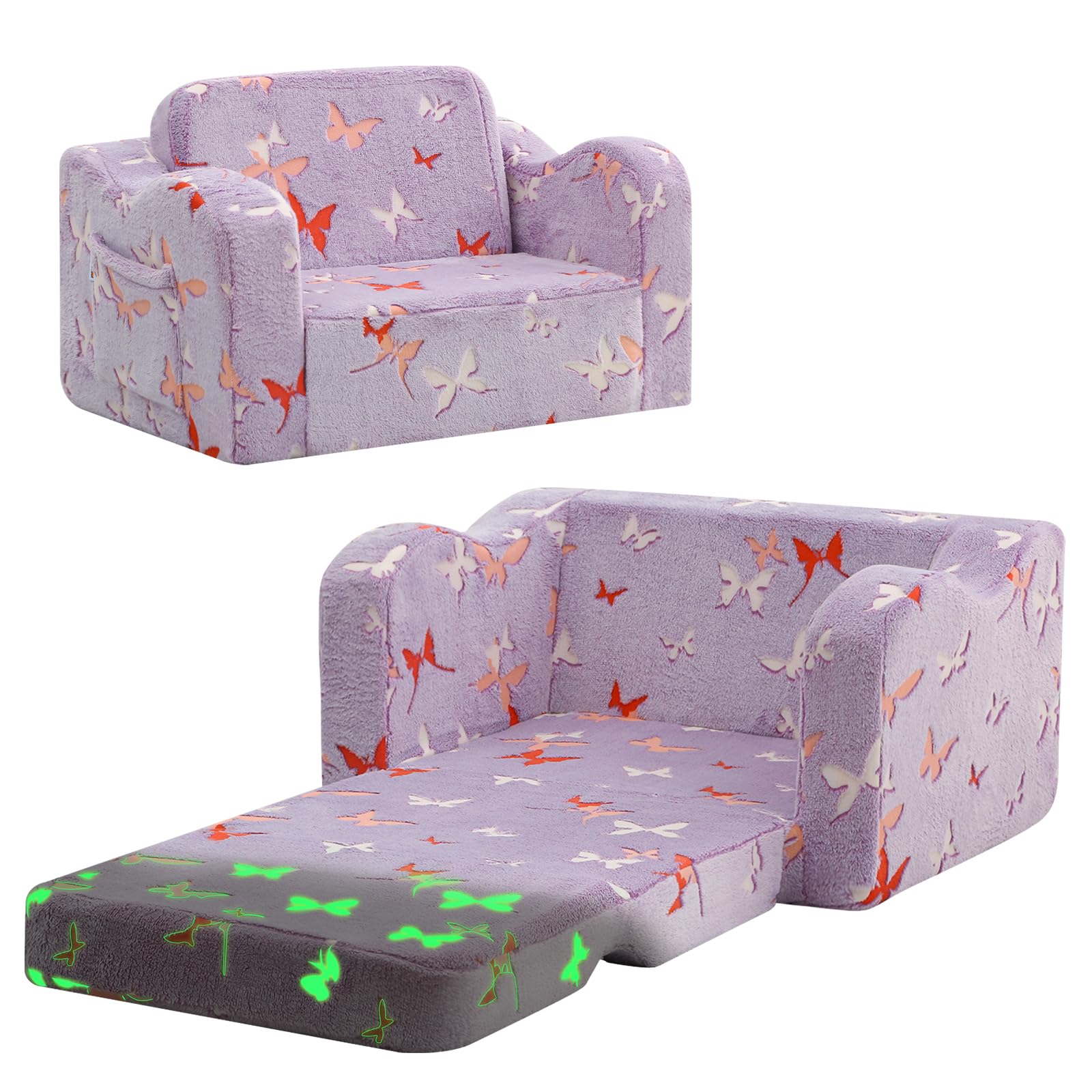 MeMoreCool Kindercouch Kindersofa Ausklappbar, 3-in-1-Kinder Sofa mit Schlaffunktion, Fancy Spielsofa, einen aufregenden Indoor-Spielplatz für das Kinderzimmer