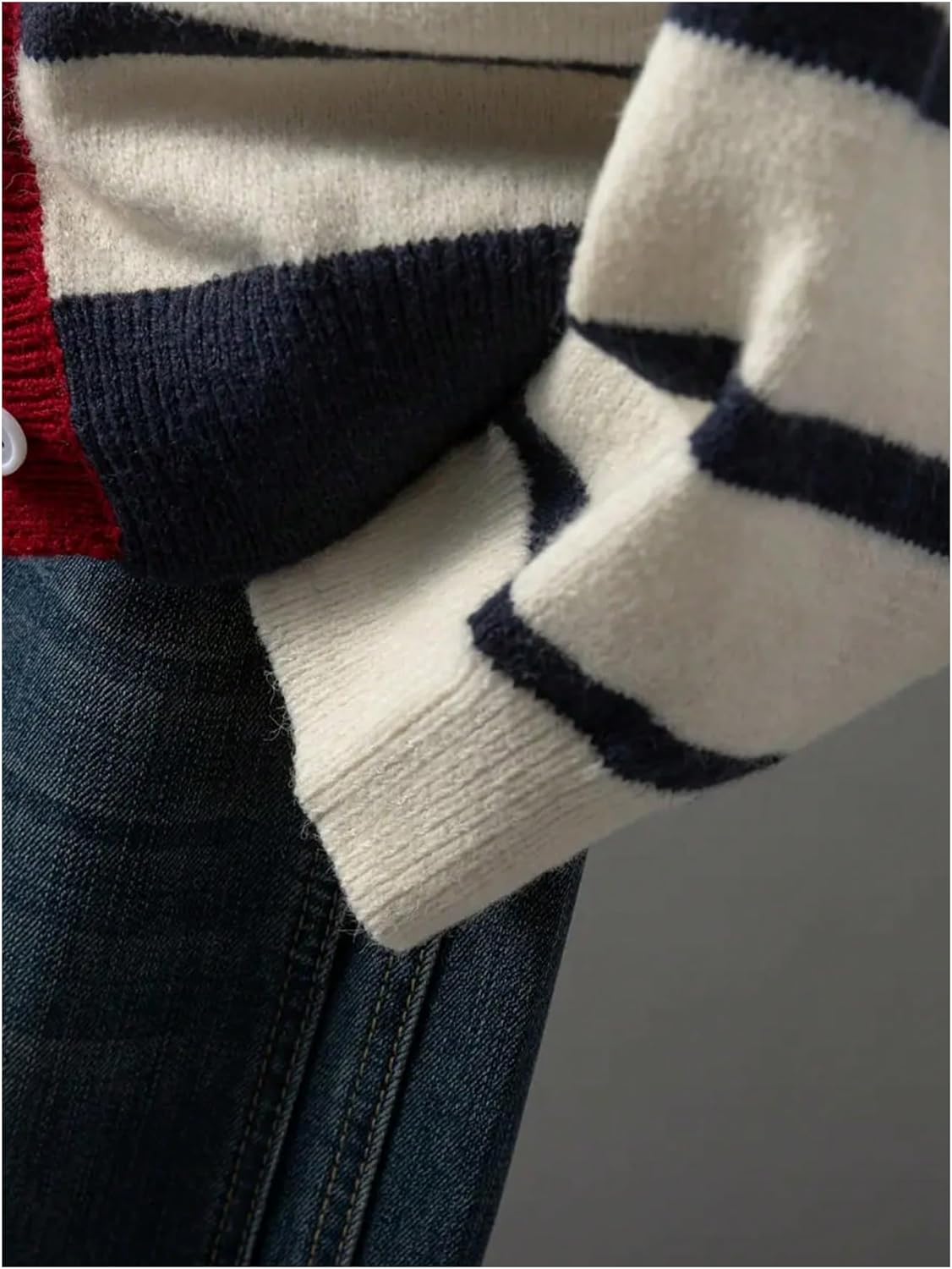 WDIRARA Women's Heart Striped Button Up Cardigan Sweaters Long Sleeve Knit Outerwear