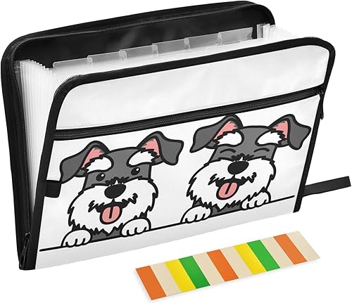 ZZKKO Lindo perro Schnauzer - Carpeta de archivo expandible con 13 bolsillos con etiquetas adhesivas, carpeta de acordeón, organizador de