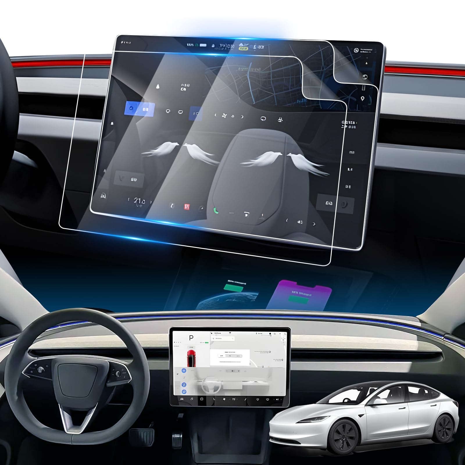 LFOTPP [2 unidades] AR Nano Antirreflectante Película para Tesla Model Y Juniper 2025 y Tesla Model 3 Highland 2024 2025, 15,4" Antirreflejo Protector de Pantalla 5H Antiarañazos para Navegación