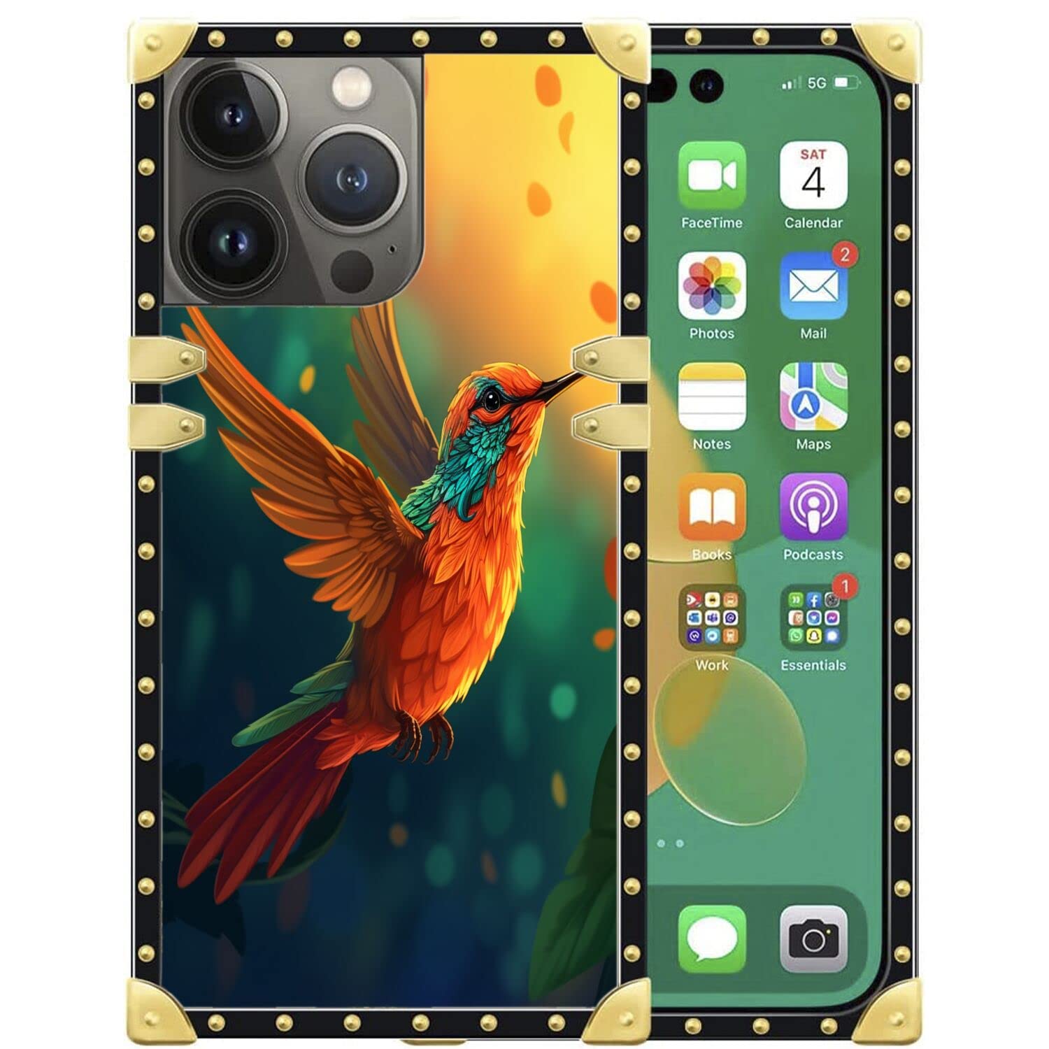 Designed Phone Case for iPhone 14 Pro Max Designer Hummingbird Art-212 Design Black Frame Smartphone Cover Soft TPU Shockproof Mobile Phone Case