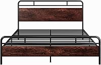 Vista 9 de SHA CERLIN Base de cama tamaño King con cabecera y pie de cama de madera, estructura de metal con esquinas redondeadas, listones de servicio pesado