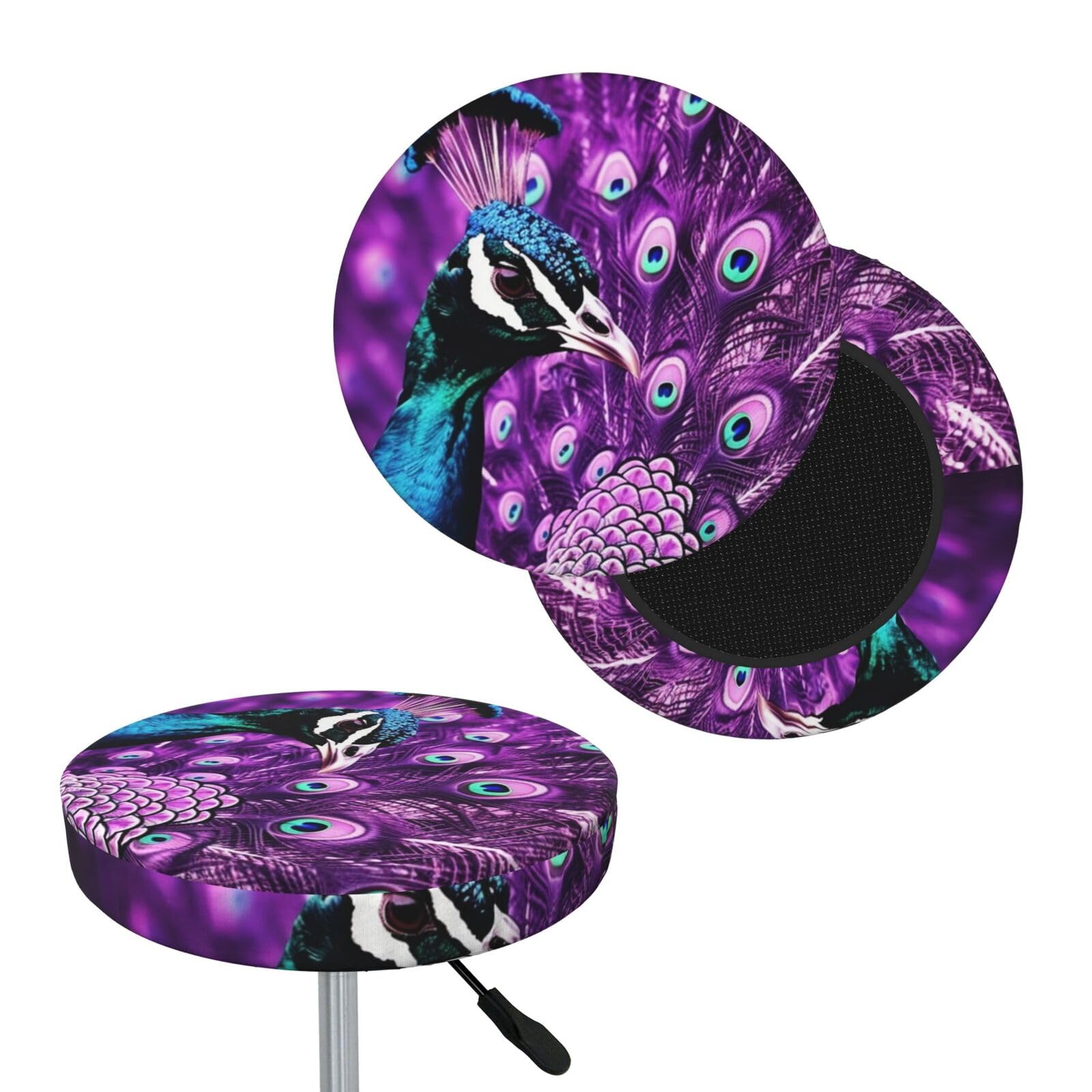 FekiLoot Purple Peacock Round Bar Stool Covers Stretch Washable Bar Stool Covers Dustproof Slipcover Bar Chair Covers with Elastic Band for Bar Kitchen Living Room Decor 13 Inch