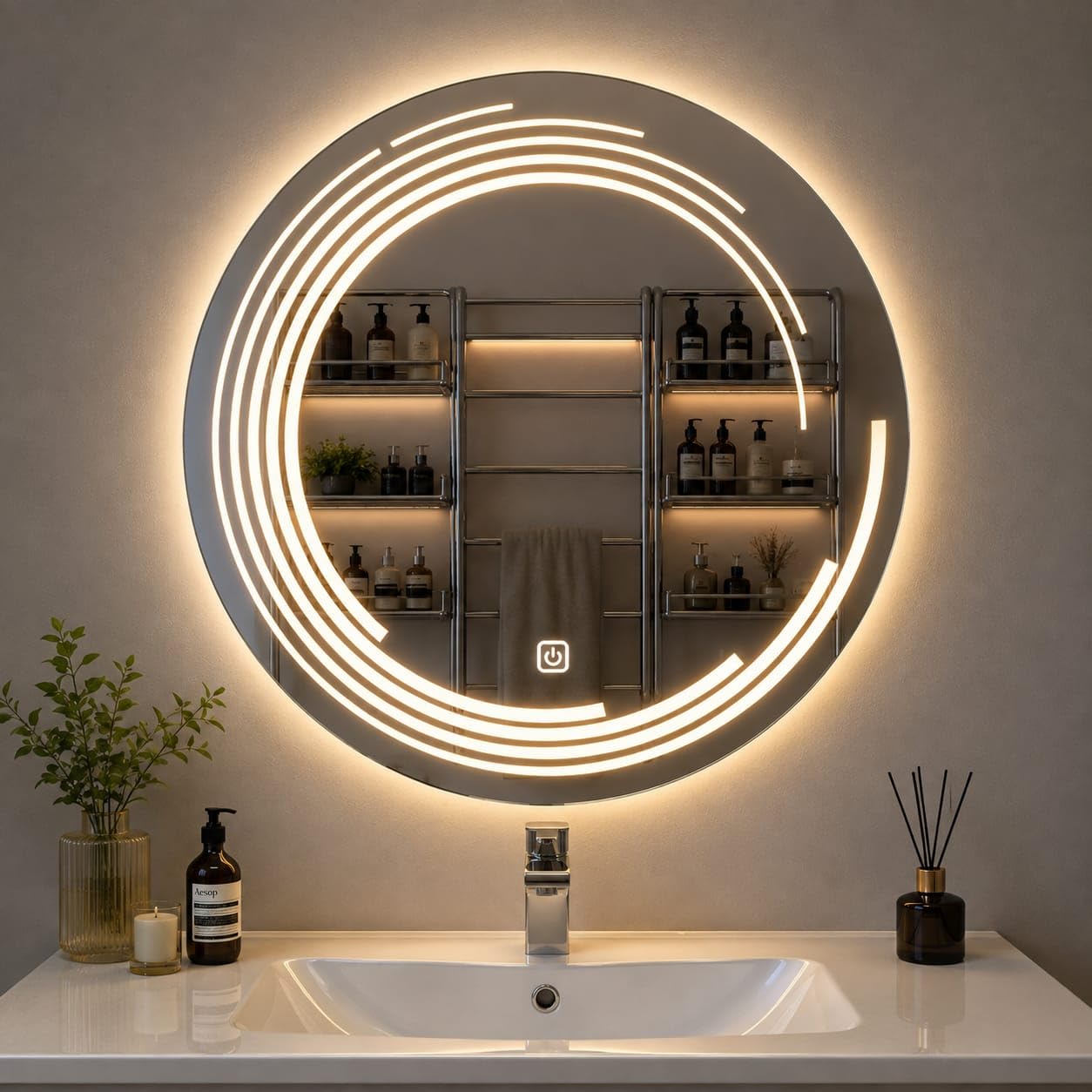 Roomix Round LED Wall Mirror with Touch Sensor, 20 inch | Anti-Fog, Dimmable Light, Shock Proof Sensor, Easy Installation, Energy Efficient-image-19