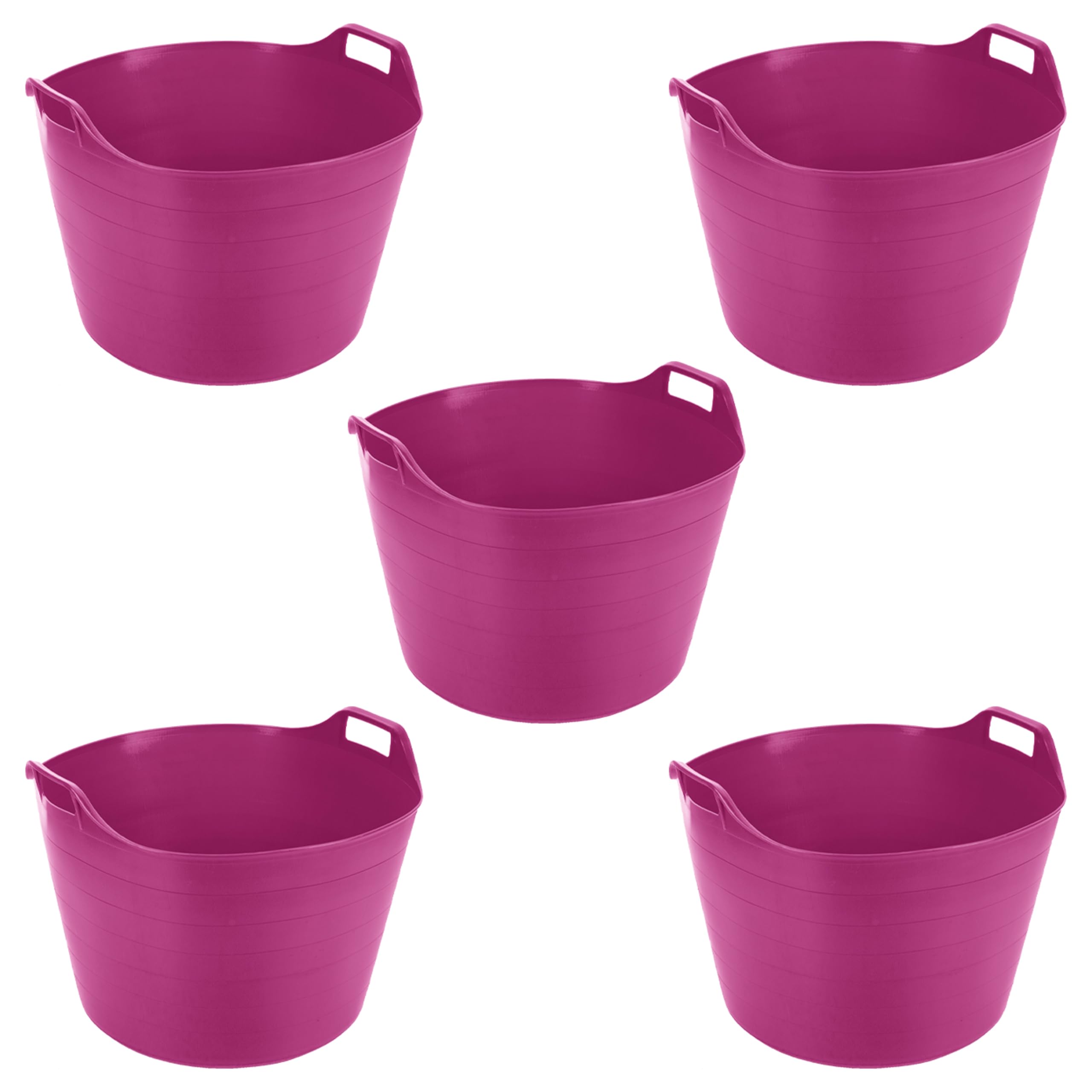 5 x 75L Litre Robust Versatile Multipurpose Extra Large Flexi Tub Garden Home Flexible Plastic Storage Container Bucket Flex Tub- MADE IN UK (Pink)