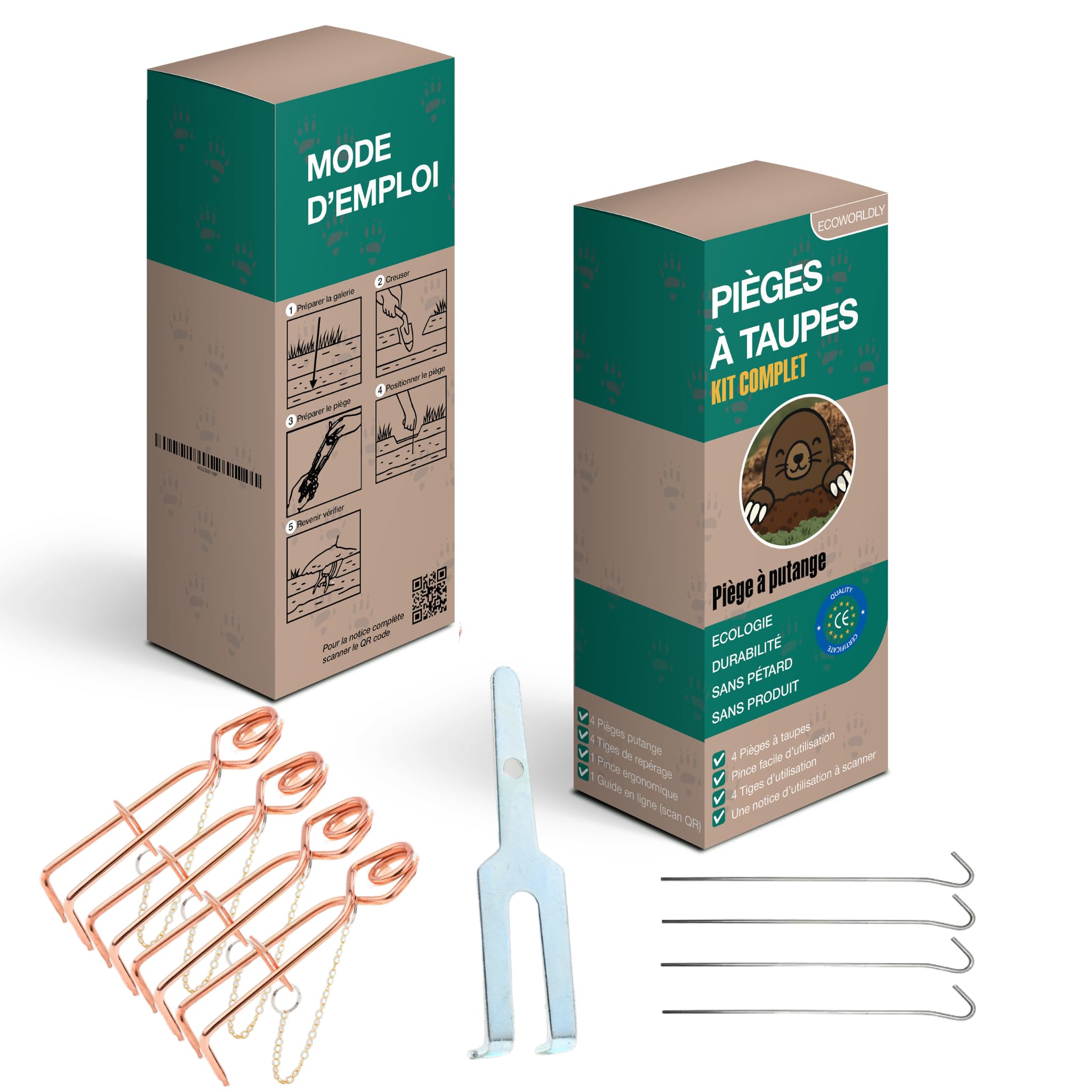 Lot de 4 Pièges à Taupes + Pince d’Installation–Solution Anti-Taupe Performante–Système Putange Robuste–Élimination Naturelle et Rapide des Taupes–Protection Efficace Contre Les Nuisibles–sans Pétard